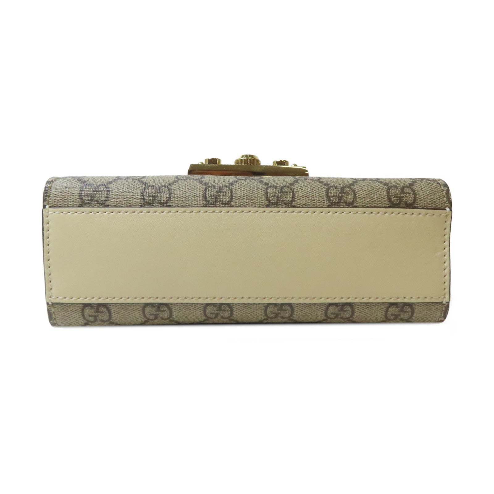 GUCCI 塗層帆布Padlock GG金扣鏈帶肩背袋白色/啡色