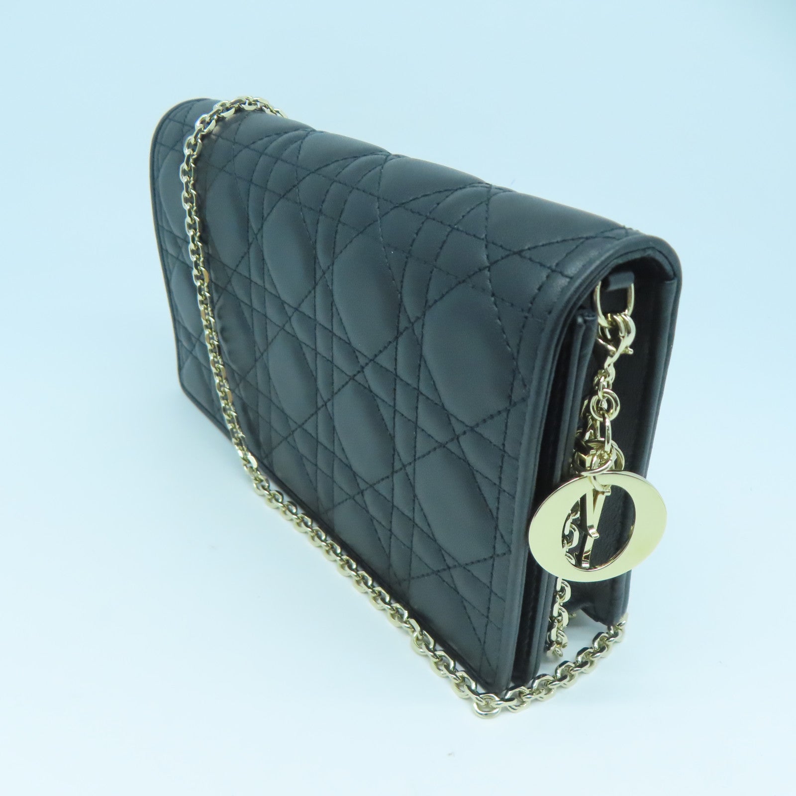 Dior 羊皮皮革Lady Dior Pouch金扣鏈帶肩背袋黑色