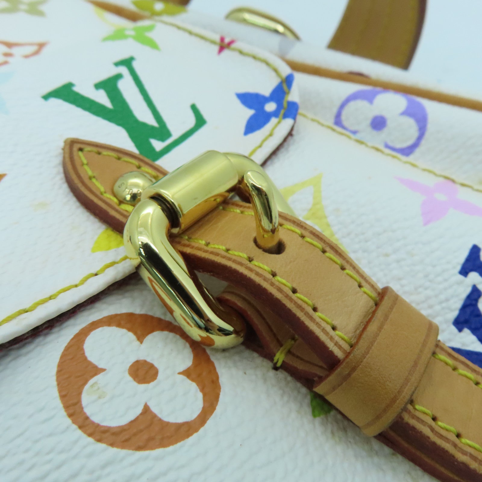 LOUIS VUITTON Monogram Multicolore Lodge PM Gold Buckle Shoulder Bag White