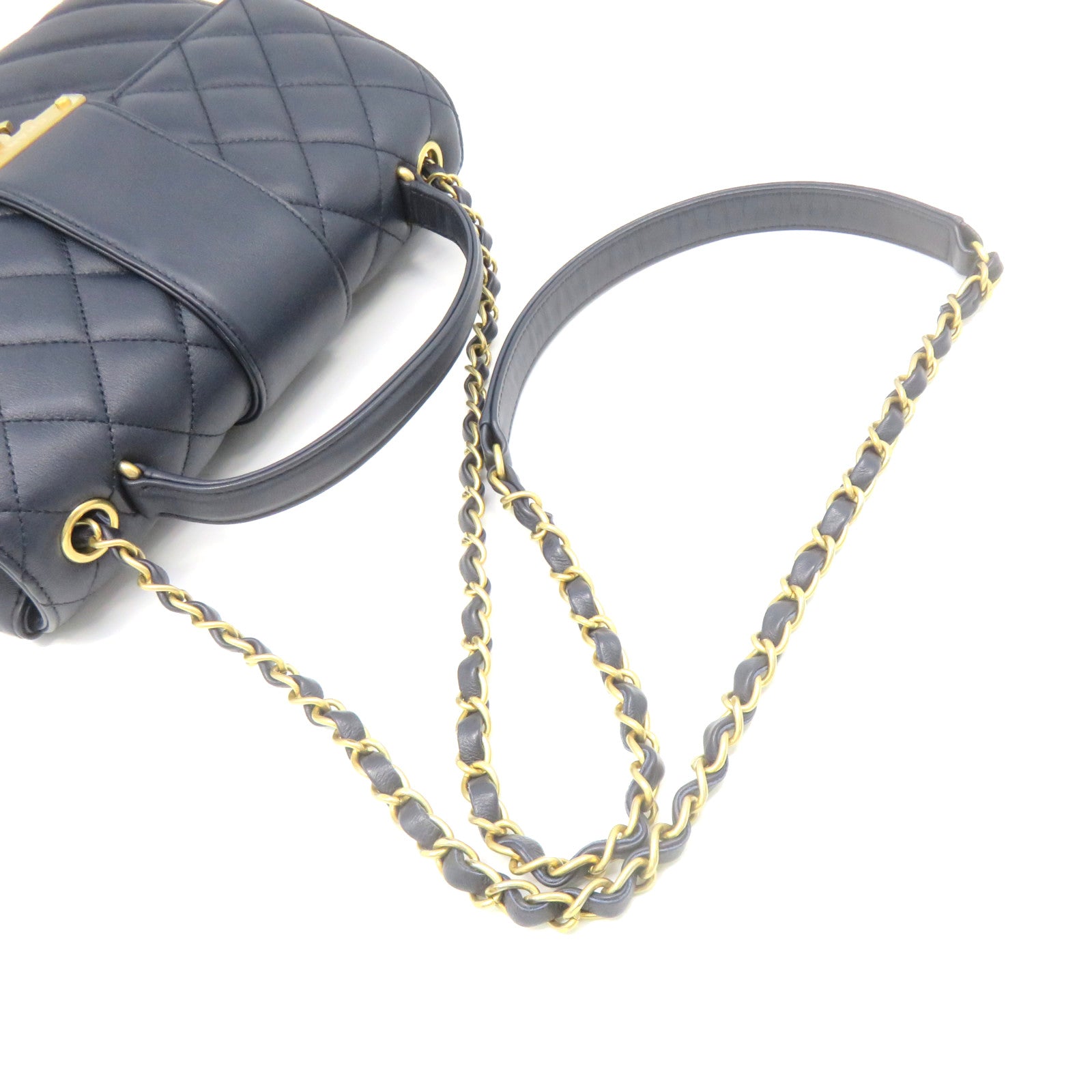 CHANEL 菱格牛皮皮革Chain 2Way Shoulder Bag金扣链带手挽肩背两用袋宝蓝色