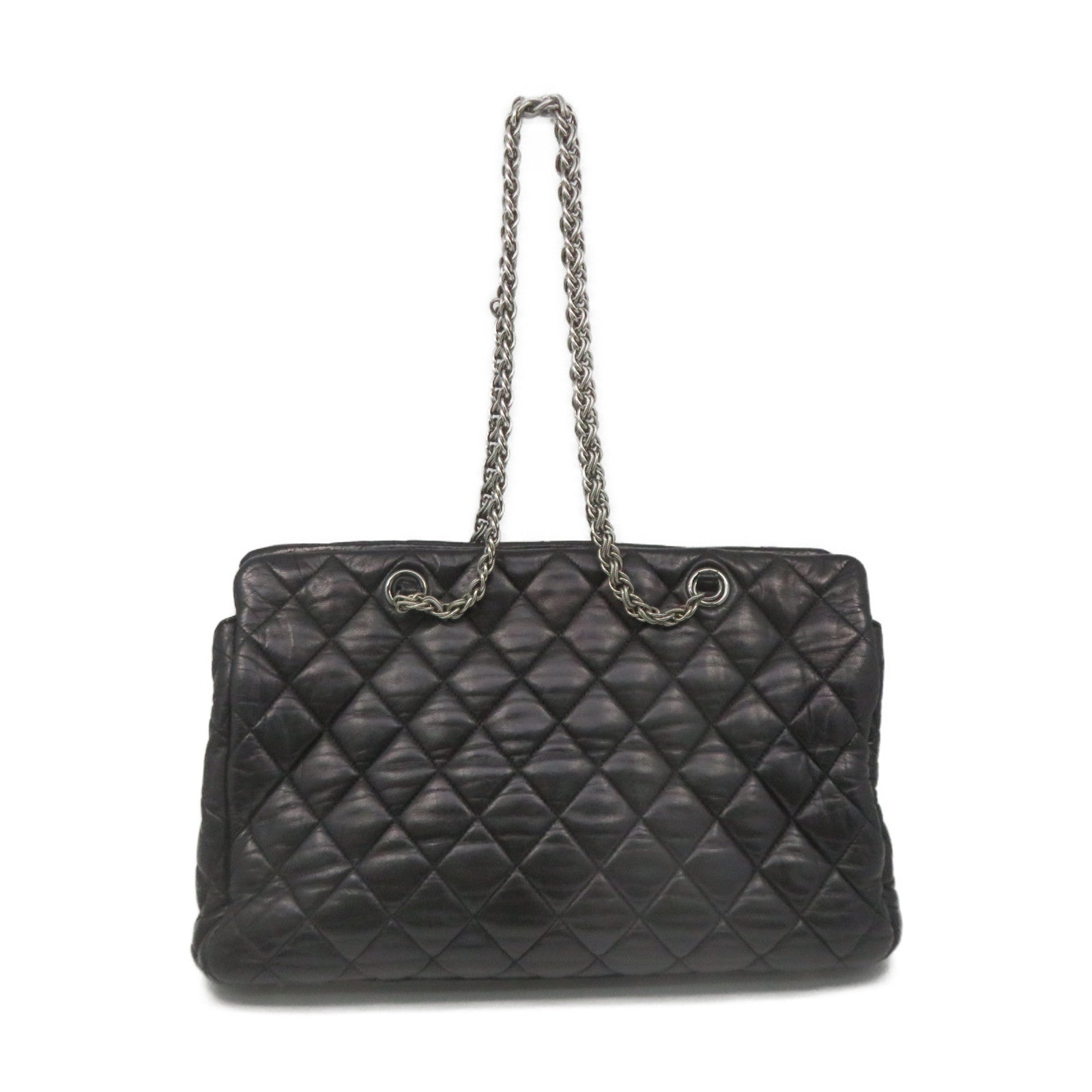 CHANEL Rhombus Sheepskin Leather Chain Shoulder Bag Silver Buckle Chain Belt Shoulder Bag Black