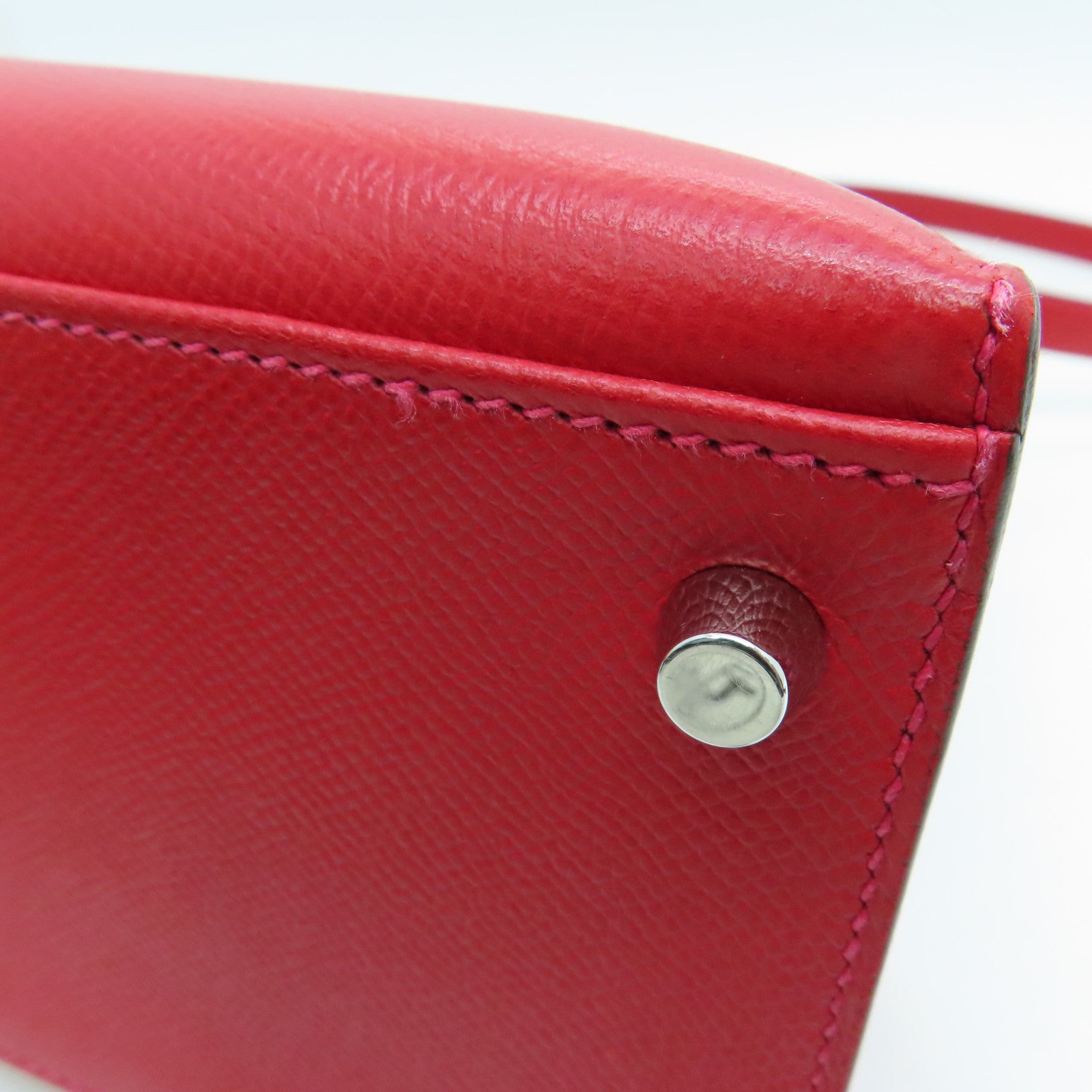 HERMES Epsom皮革Kelly 28银扣手挽袋Rouge Casaque/卡萨克红色