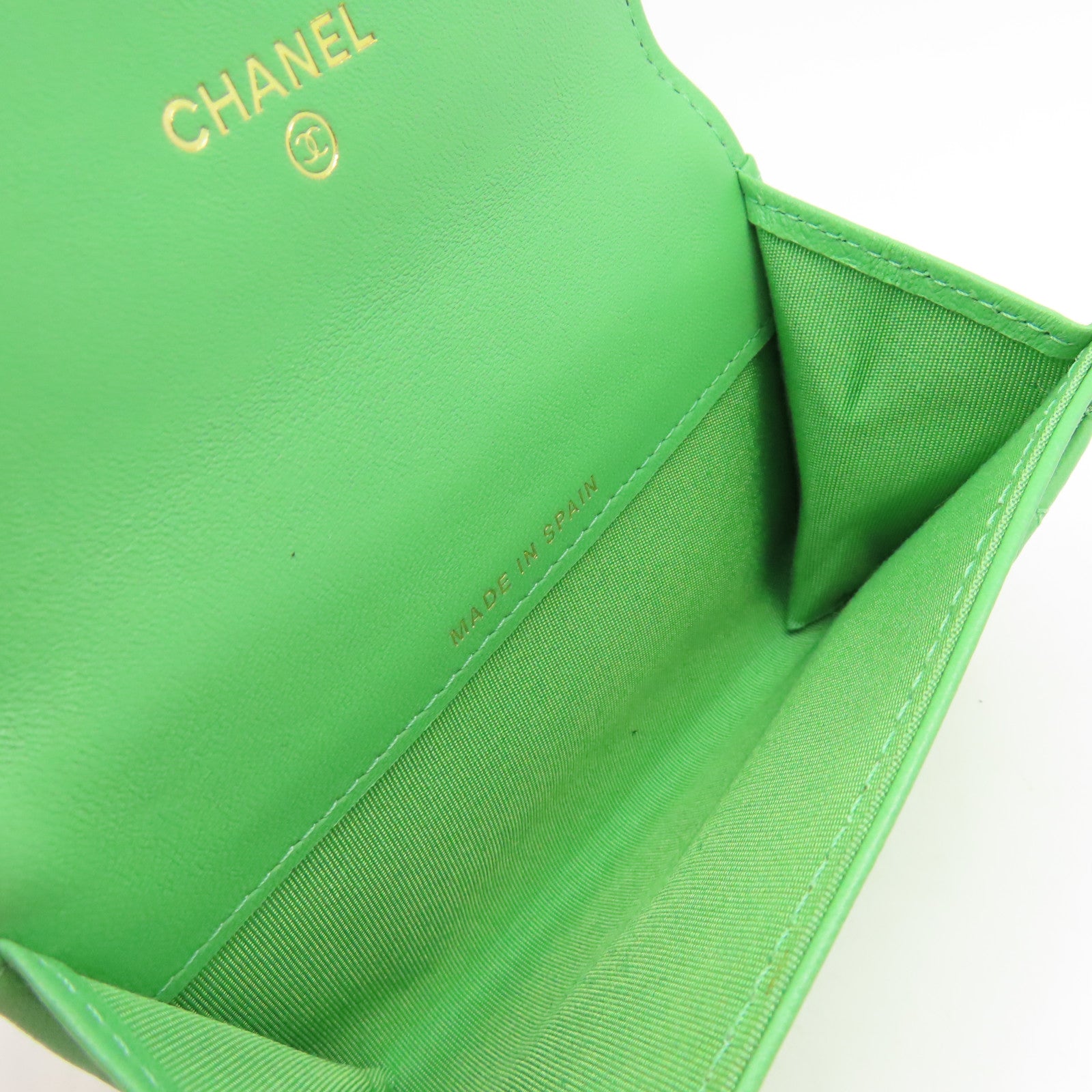 CHANEL 菱格牛皮皮革Card Case金扣卡片套綠色