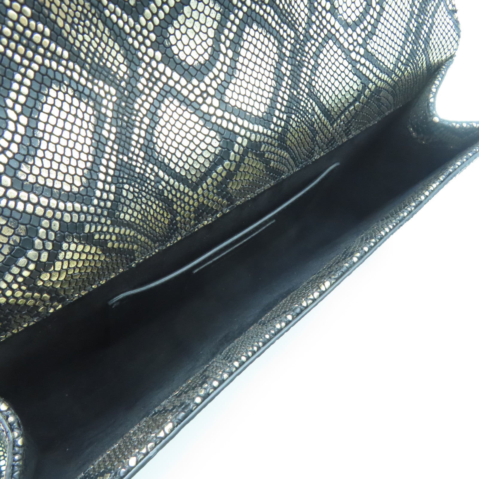 SAINT LAURENT Leather Clutch Bag Gold Buckle Gold/Black