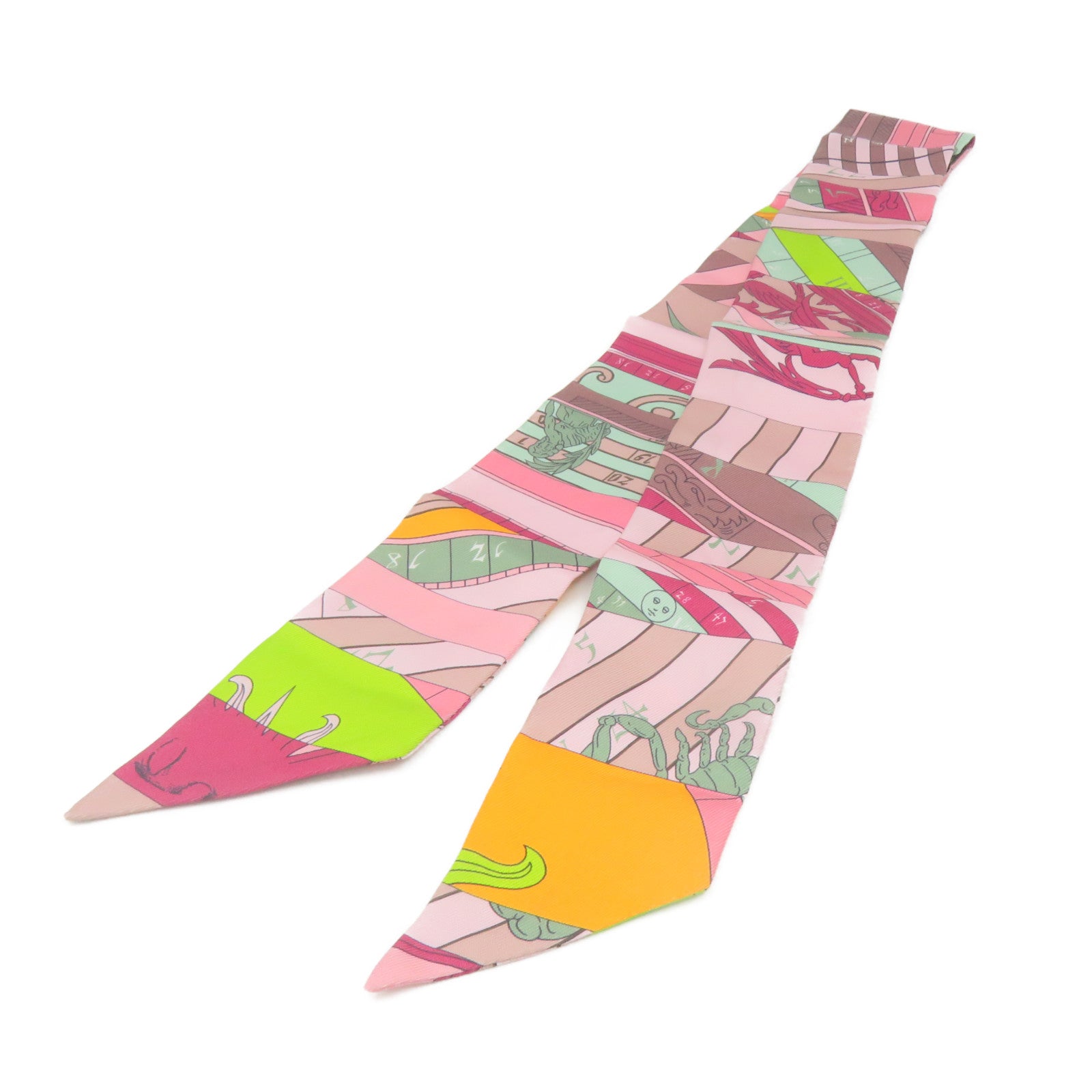 HERMES 絲質Twilly Scarf絲巾粉紅色/紫色/橙色/彩色