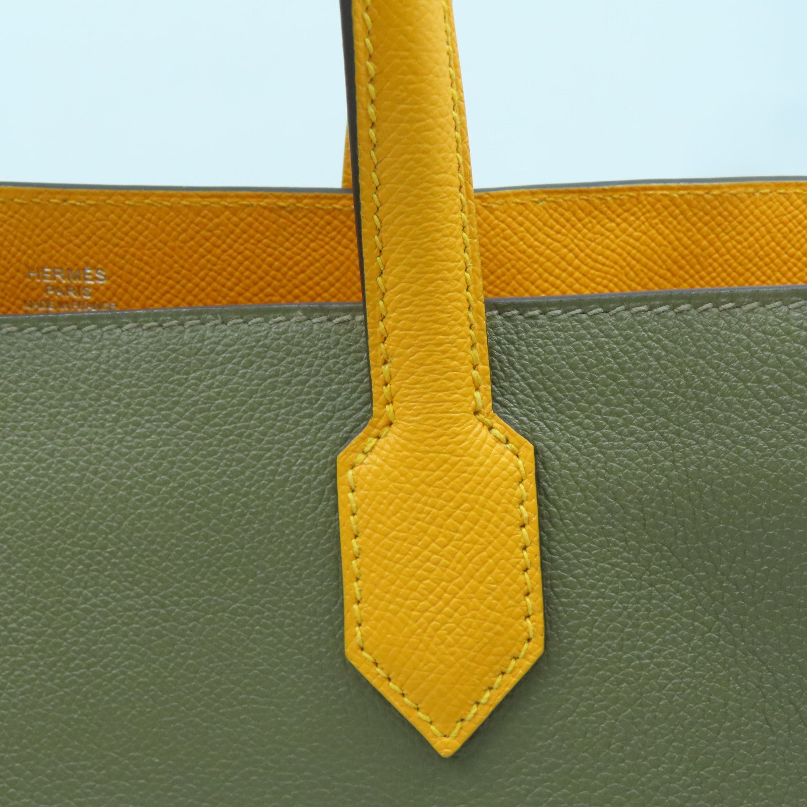 HERMES Epsom皮革/Evercolor皮革Maxi Box Cabas銀扣手挽袋灰色/橙色
