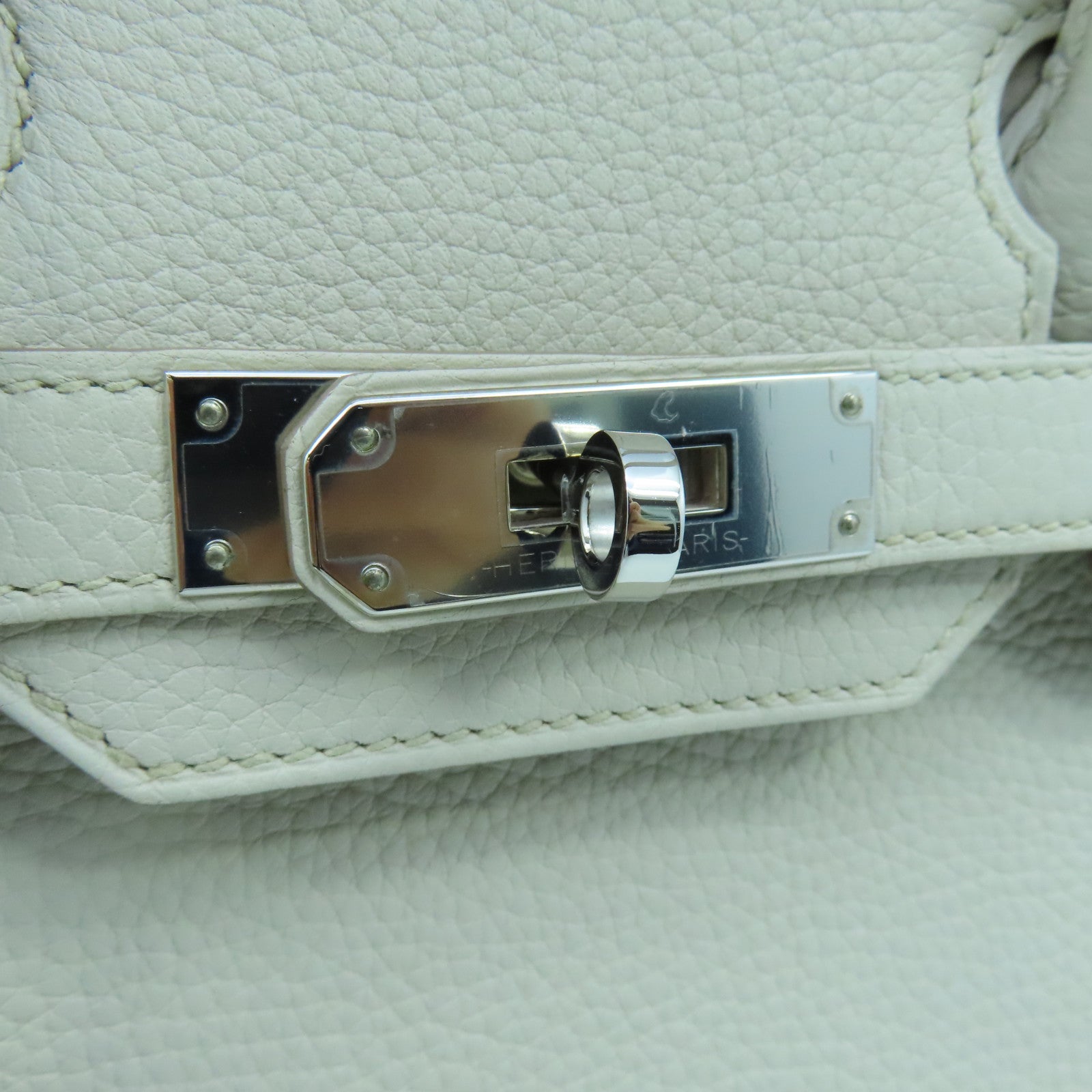 HERMES Cleremce皮革Birkin 30银扣手挽袋Beton/灰色