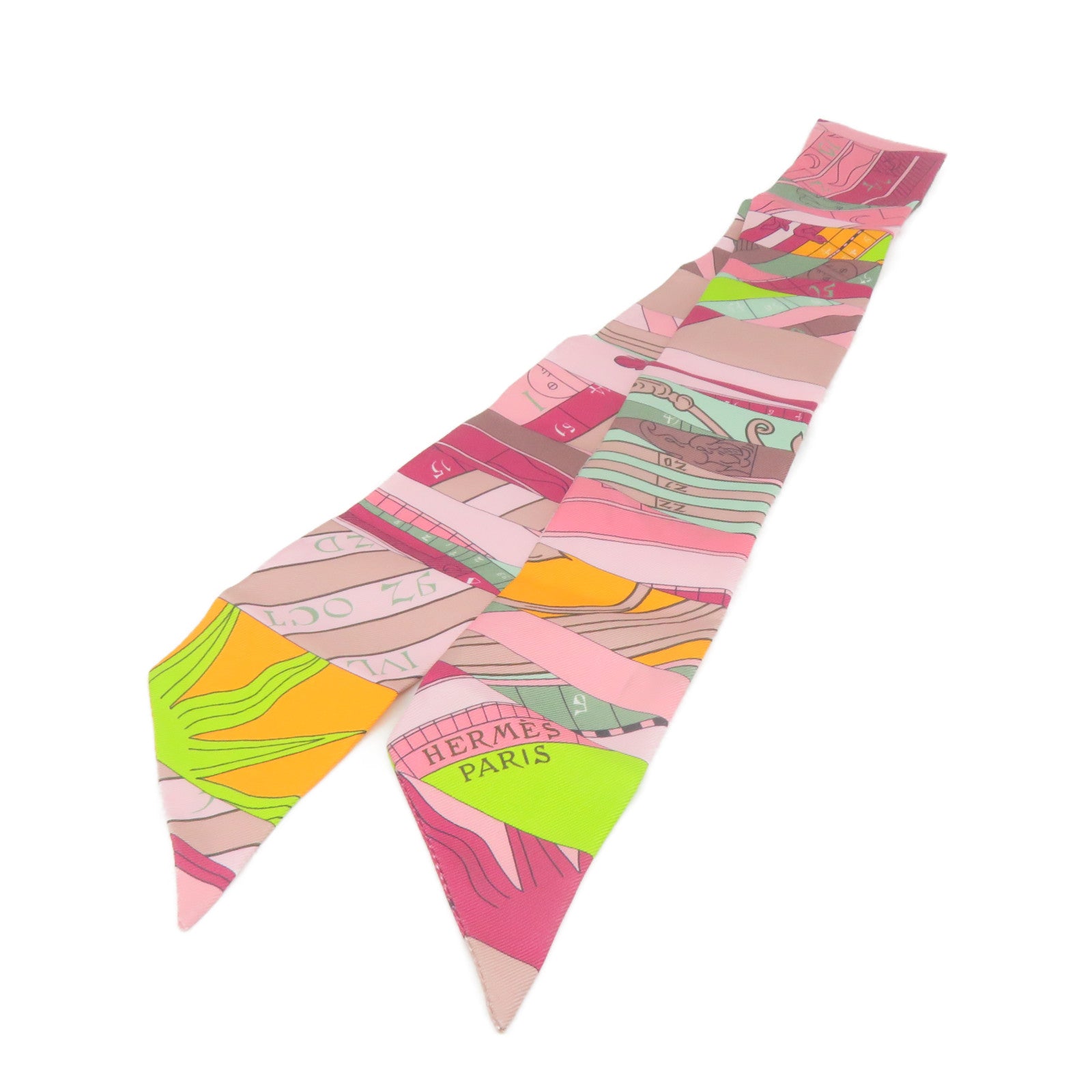 HERMES 絲質Twilly Scarf絲巾粉紅色/紫色/橙色/彩色