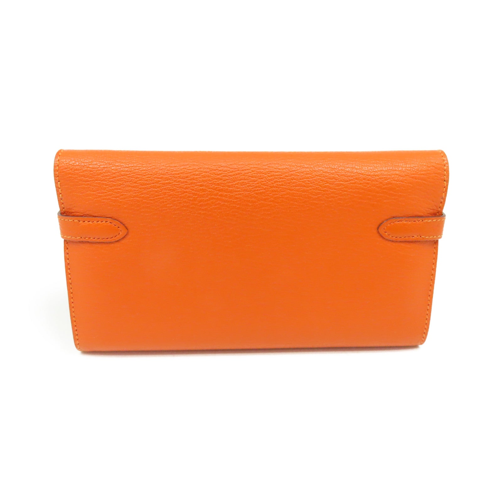 HERMES Epsom皮革Kelly Wallet金扣長錢包橘色