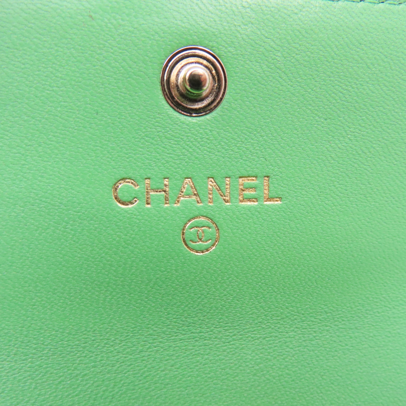 CHANEL 菱格牛皮皮革Card Case金扣卡片套綠色