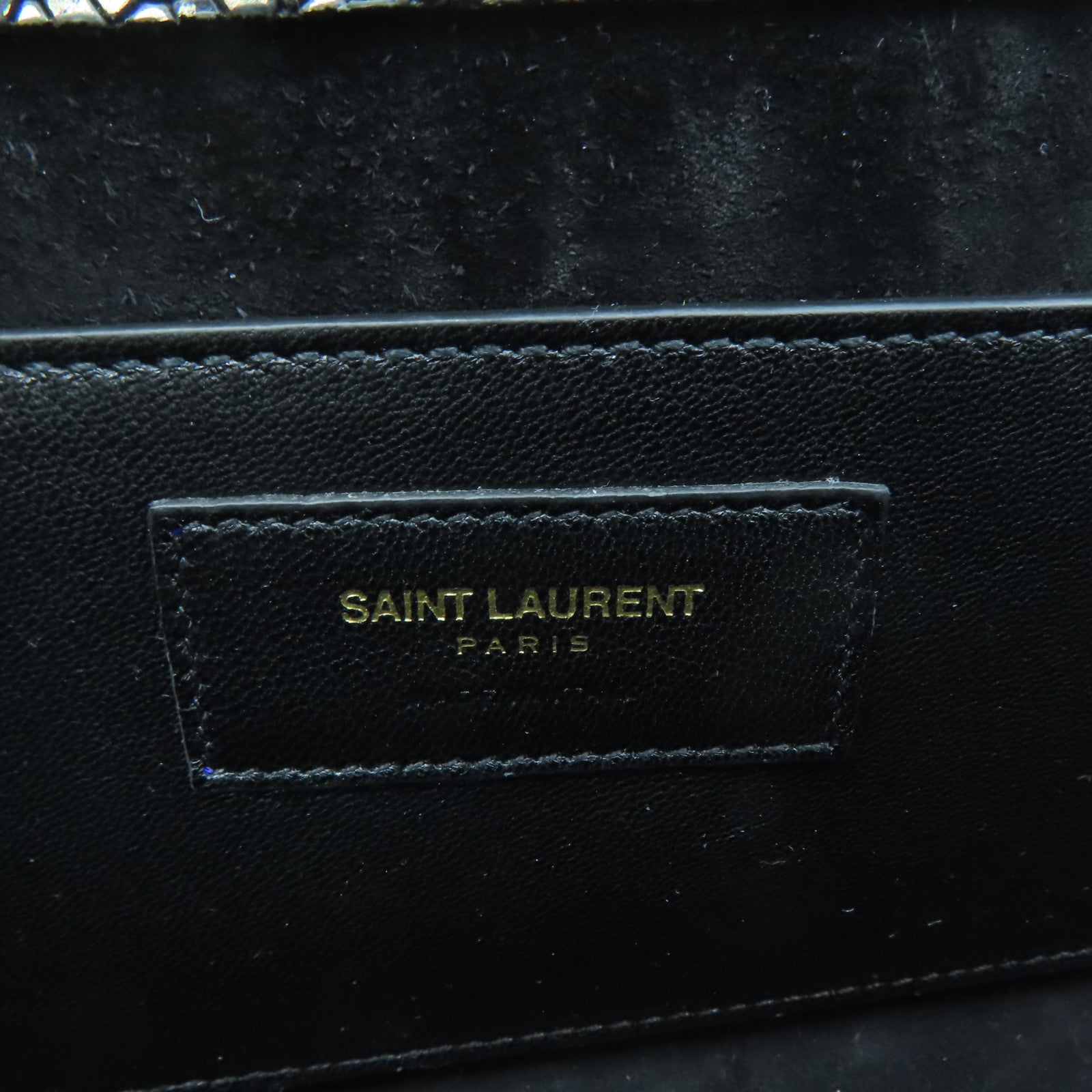 SAINT LAURENT Leather Clutch Bag Gold Buckle Gold/Black