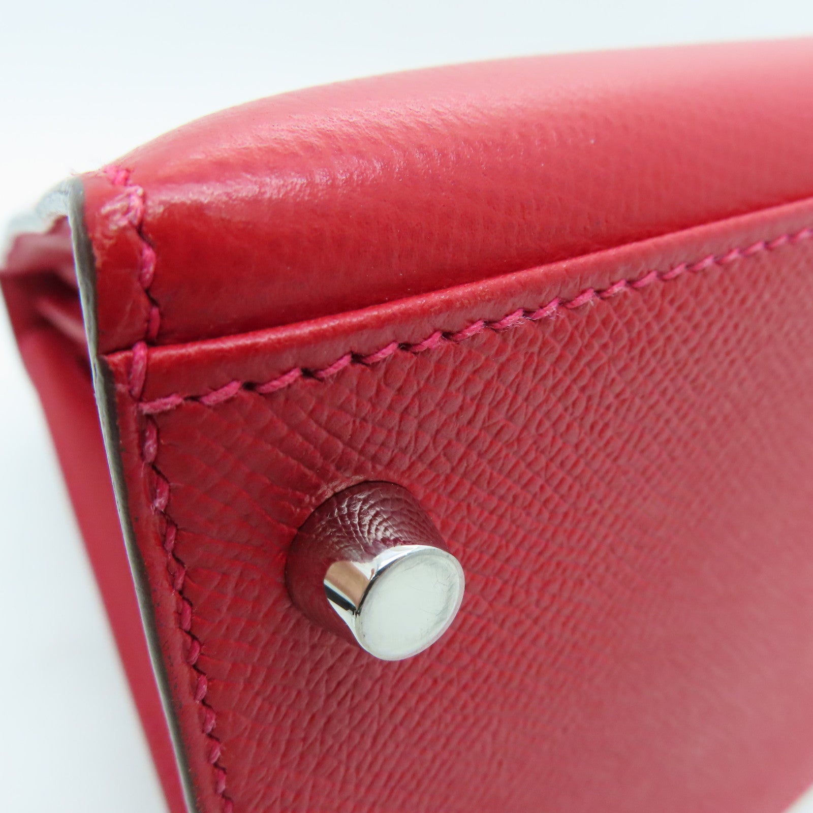 HERMES Epsom皮革Kelly 28银扣手挽袋Rouge Casaque/卡萨克红色