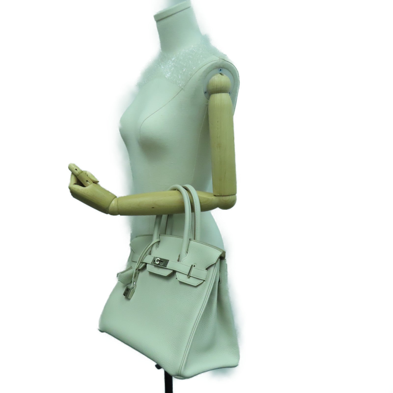 HERMES Cleremce皮革Birkin 30银扣手挽袋Beton/灰色