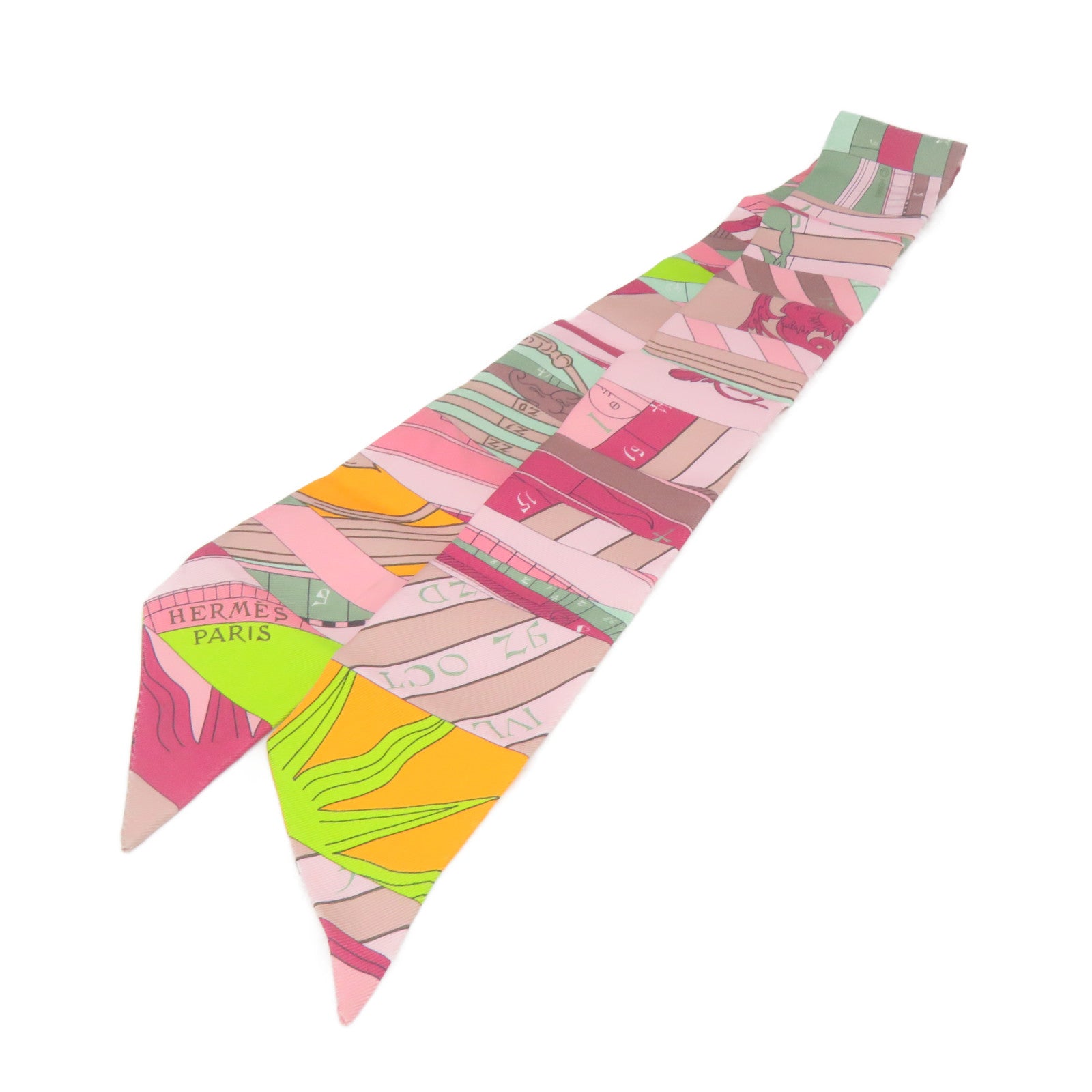 HERMES 絲質Twilly Scarf絲巾粉紅色/紫色/橙色/彩色