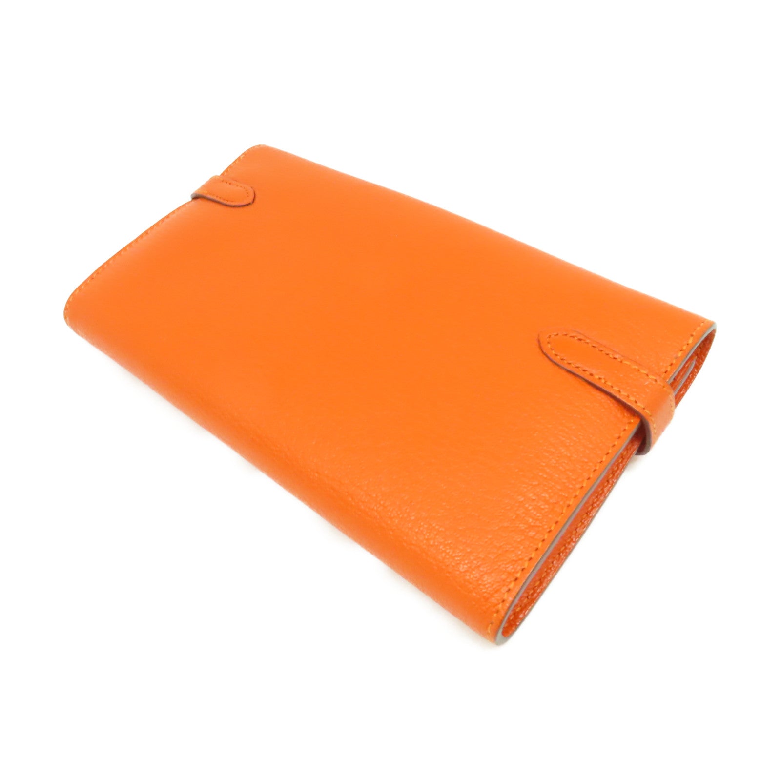 HERMES Epsom皮革Kelly Wallet金扣長錢包橘色