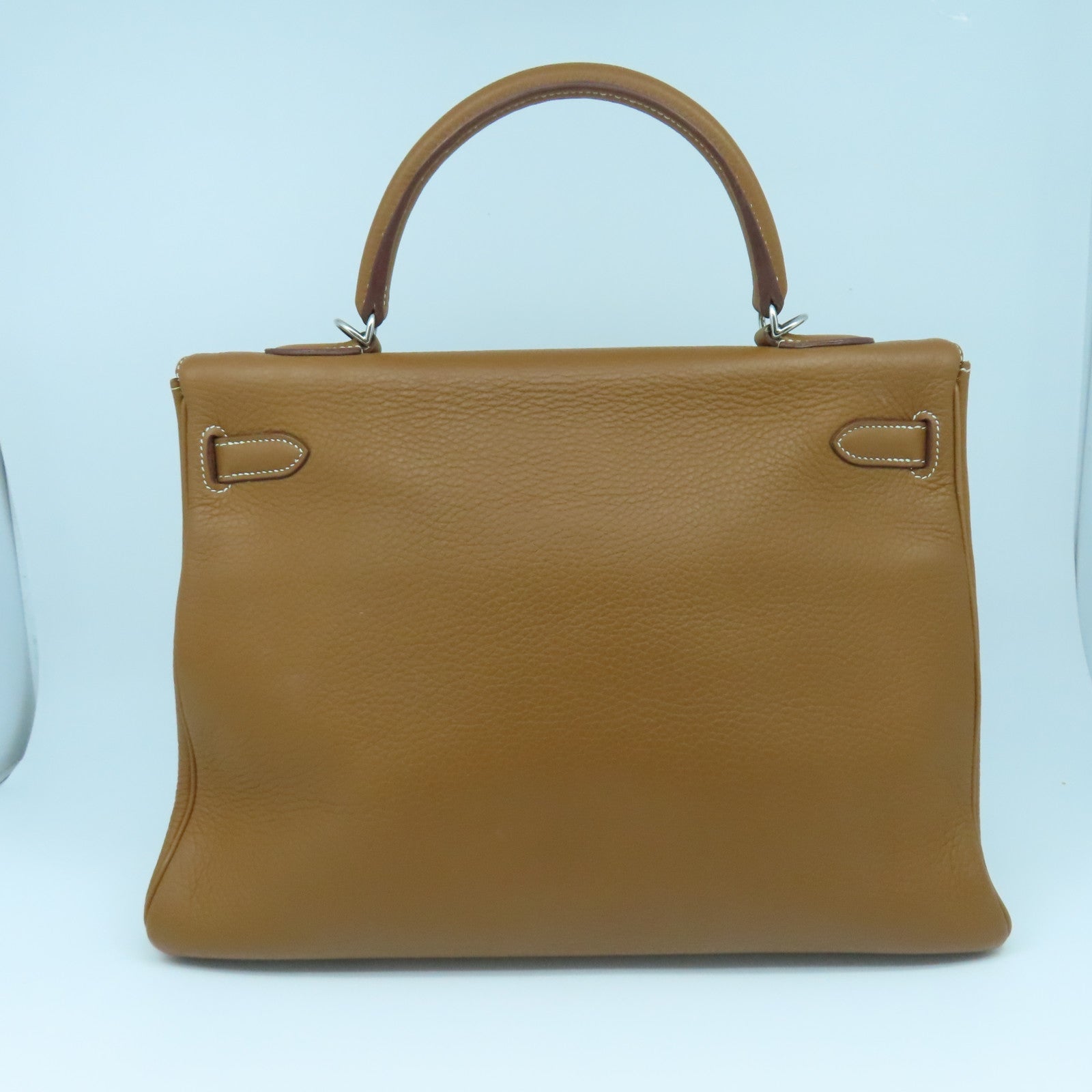 HERMES Clemence皮革Kelly 35銀扣手挽肩背兩用袋經典駝色