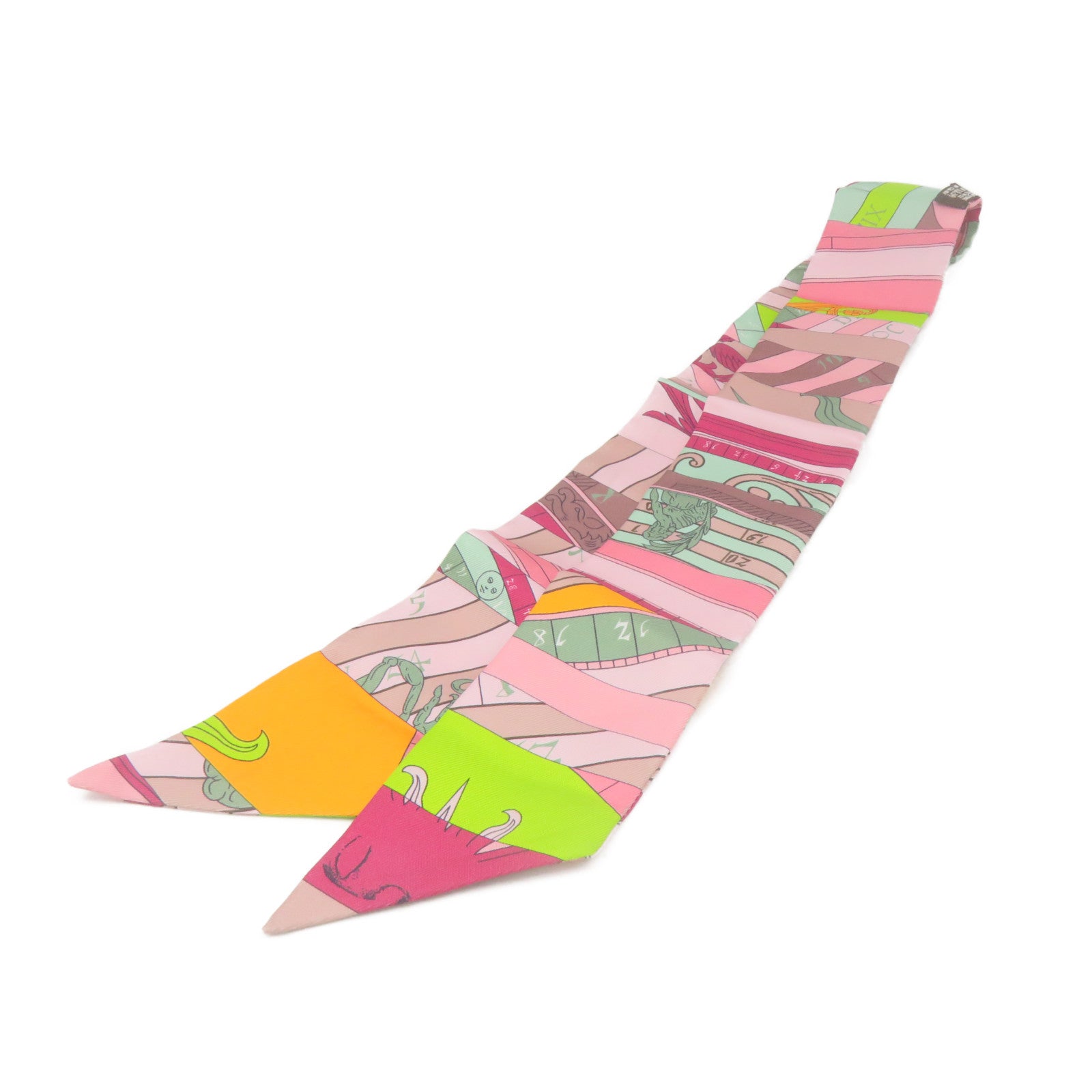 HERMES 絲質Twilly Scarf絲巾粉紅色/紫色/橙色/彩色