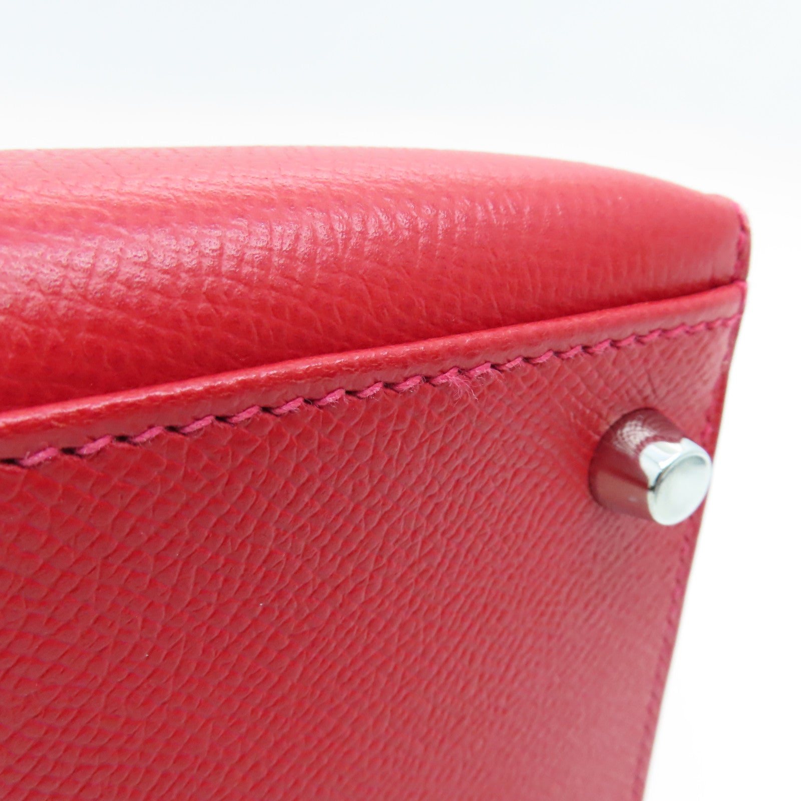 HERMES Epsom皮革Kelly 28银扣手挽袋Rouge Casaque/卡萨克红色