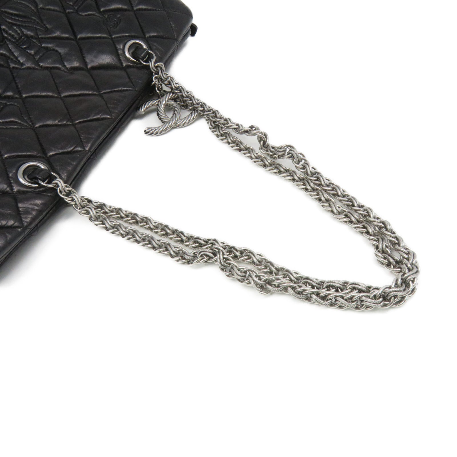 CHANEL Rhombus Sheepskin Leather Chain Shoulder Bag Silver Buckle Chain Belt Shoulder Bag Black