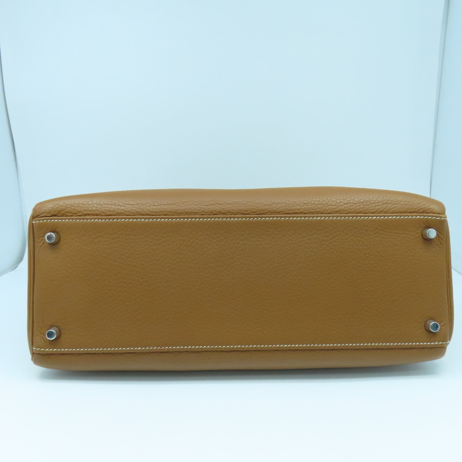 HERMES Clemence皮革Kelly 35銀扣手挽肩背兩用袋經典駝色