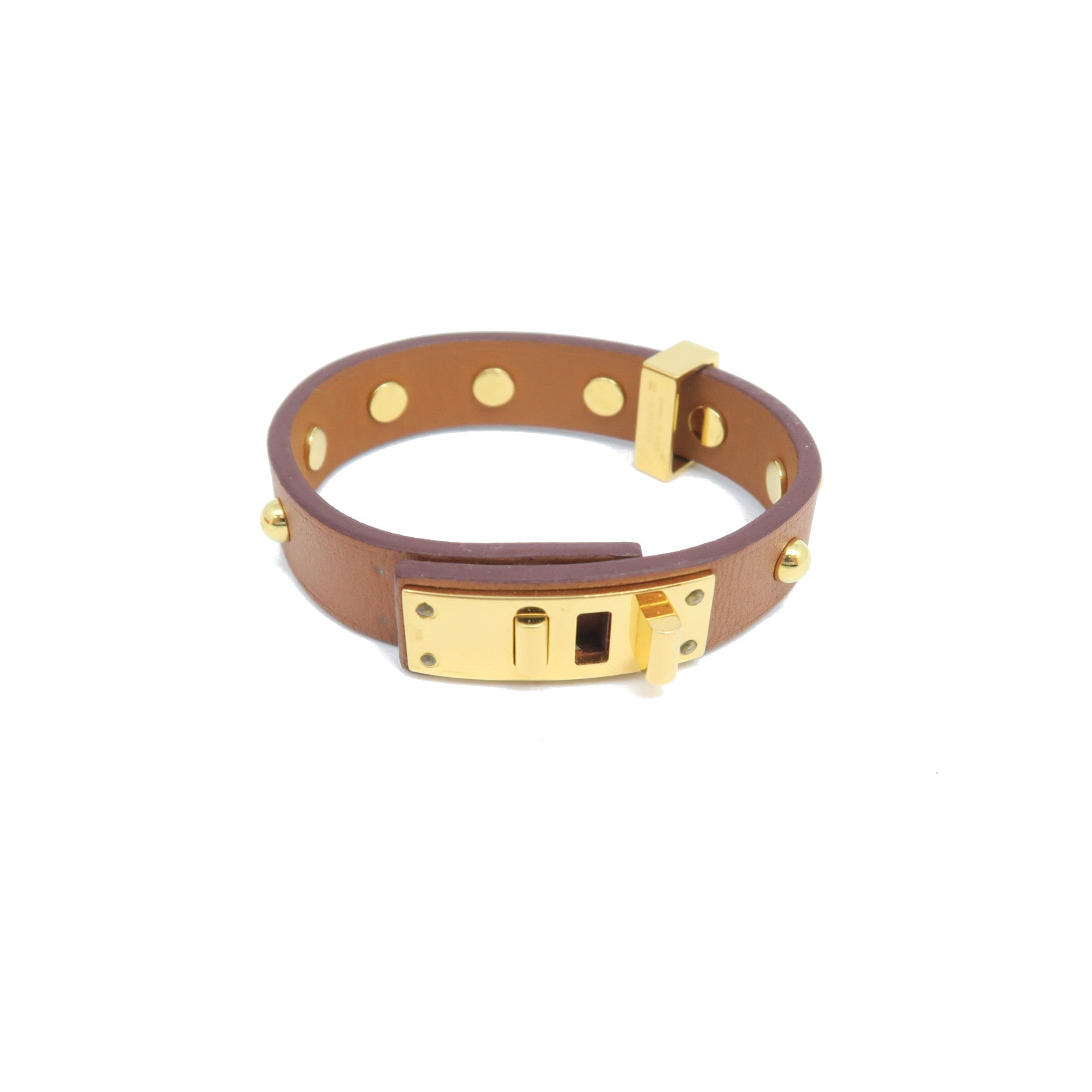 HERMES Veau Swift Leather Mini Dog Rounds Coeur Gold Buckle Bracelet Brown