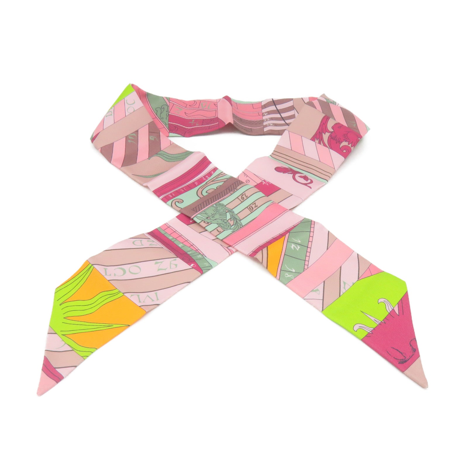 HERMES 絲質Twilly Scarf絲巾粉紅色/紫色/橙色/彩色
