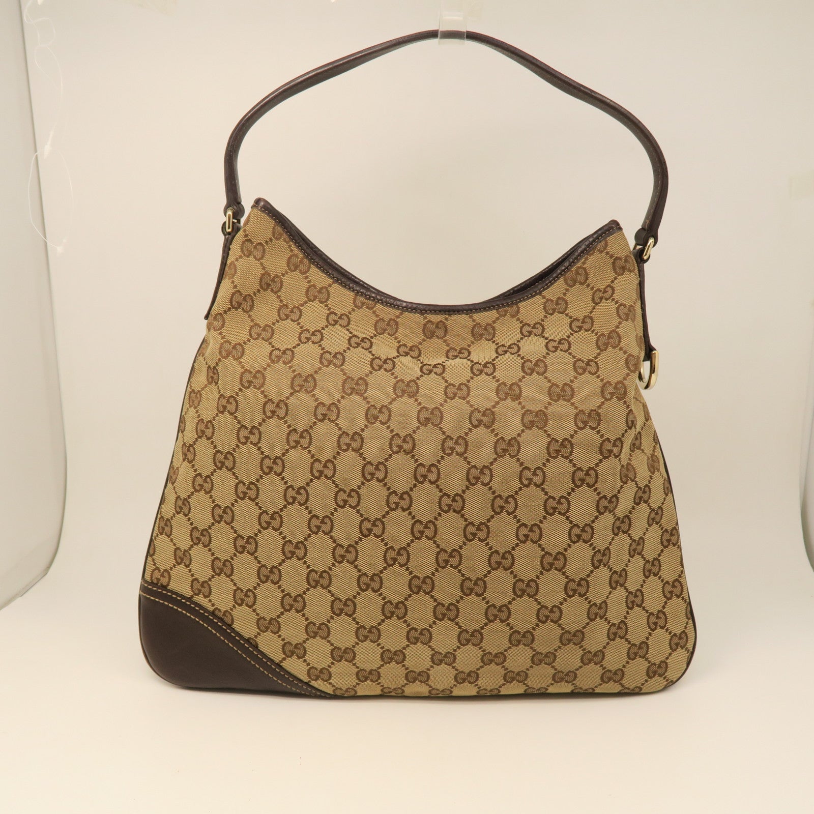GUCCI canvas / cowhide leather Shoulder Bag gold buckle shoulder bag brown