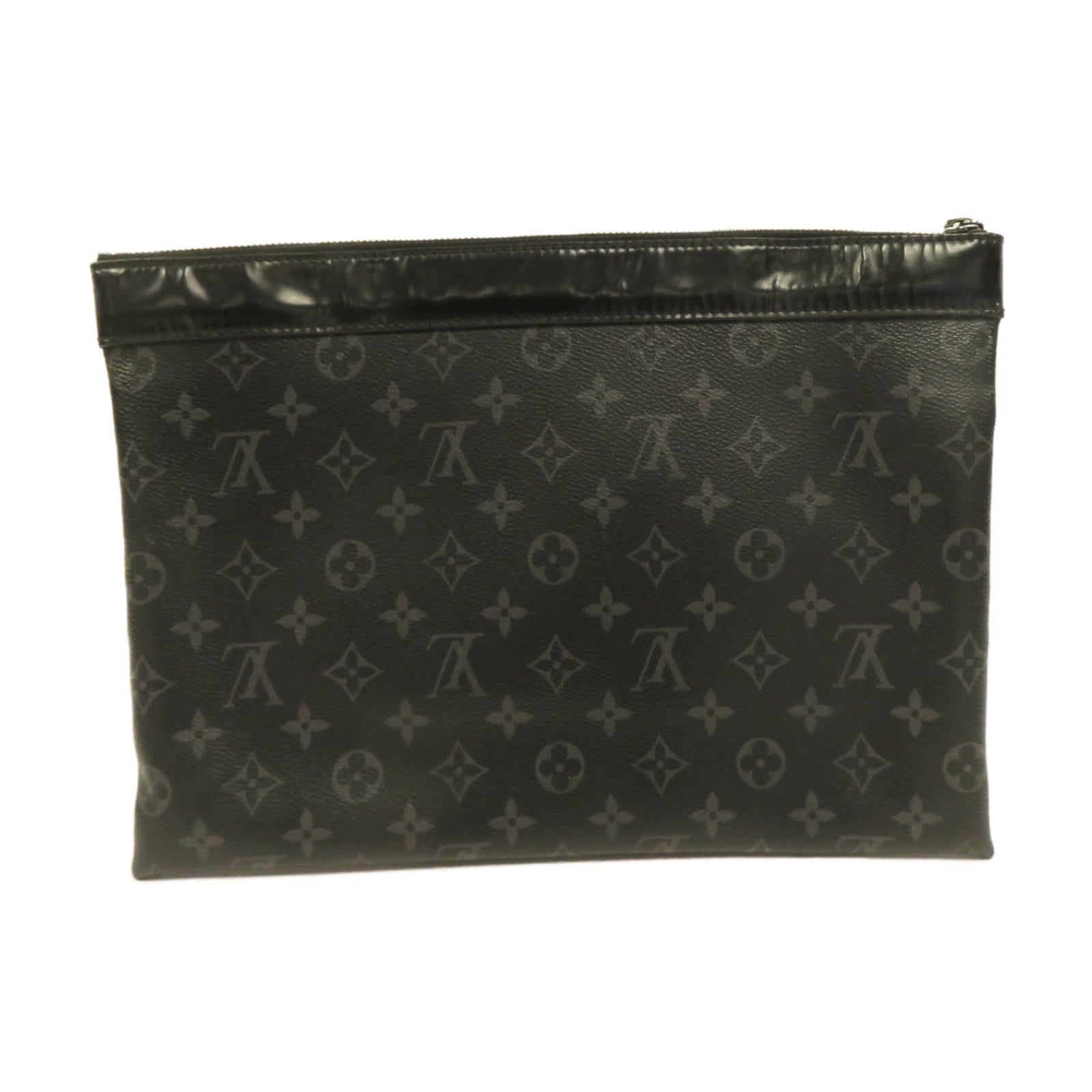 LOUIS VUITTON Monogram Eclipse Discovery Pochette銀扣手拿包黑色