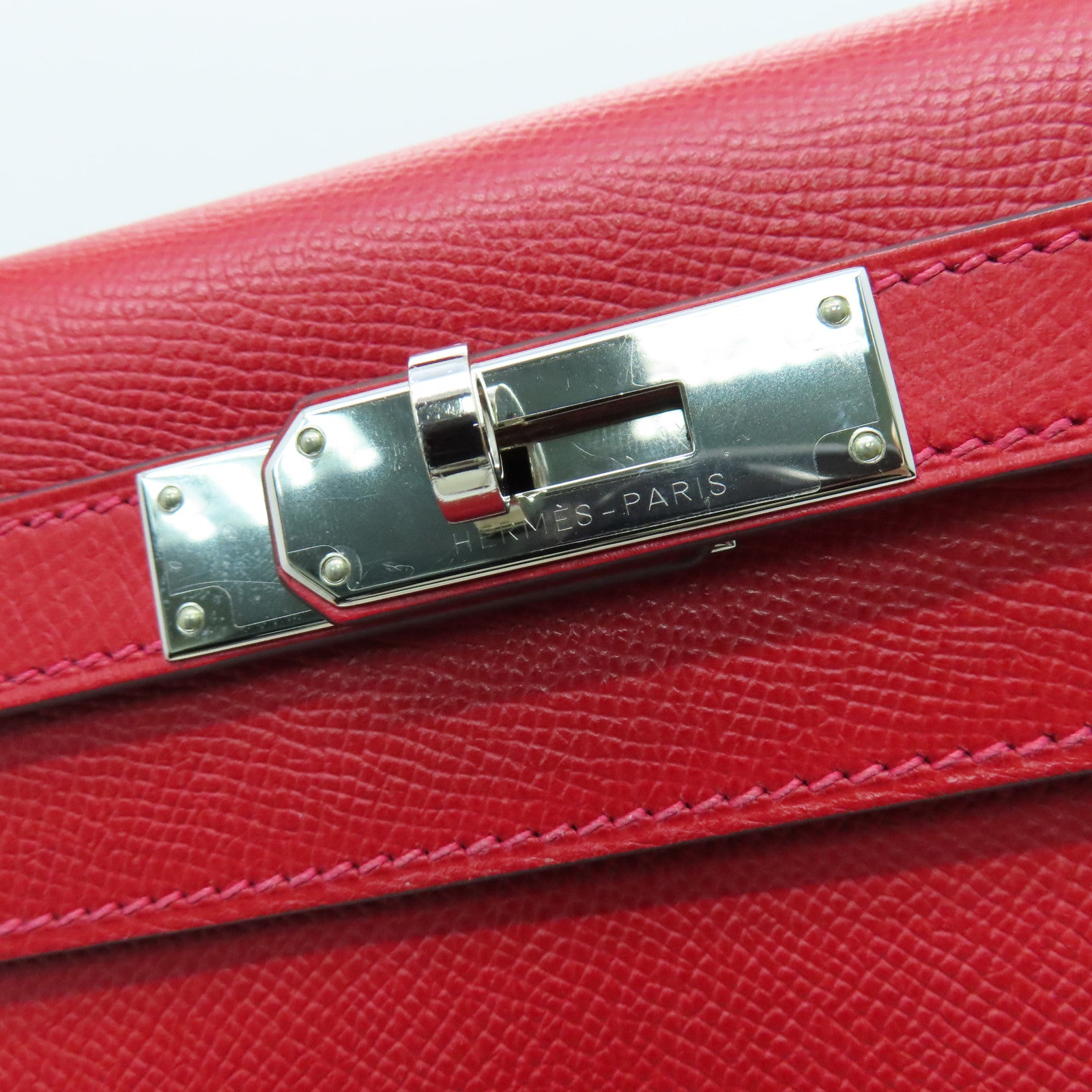 HERMES Epsom皮革Kelly 28银扣手挽袋Rouge Casaque/卡萨克红色