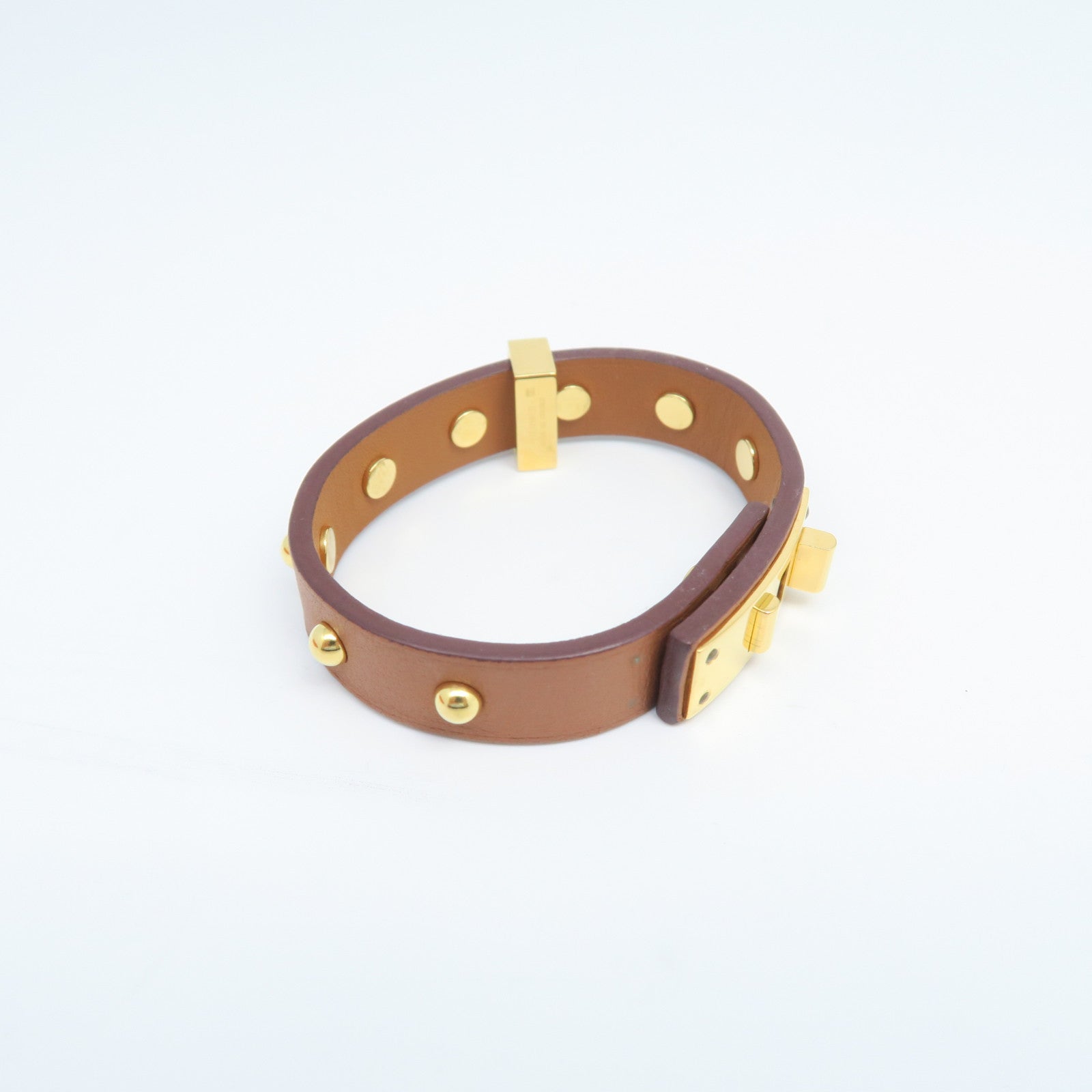 HERMES Veau Swift Leather Mini Dog Rounds Coeur Gold Buckle Bracelet Brown