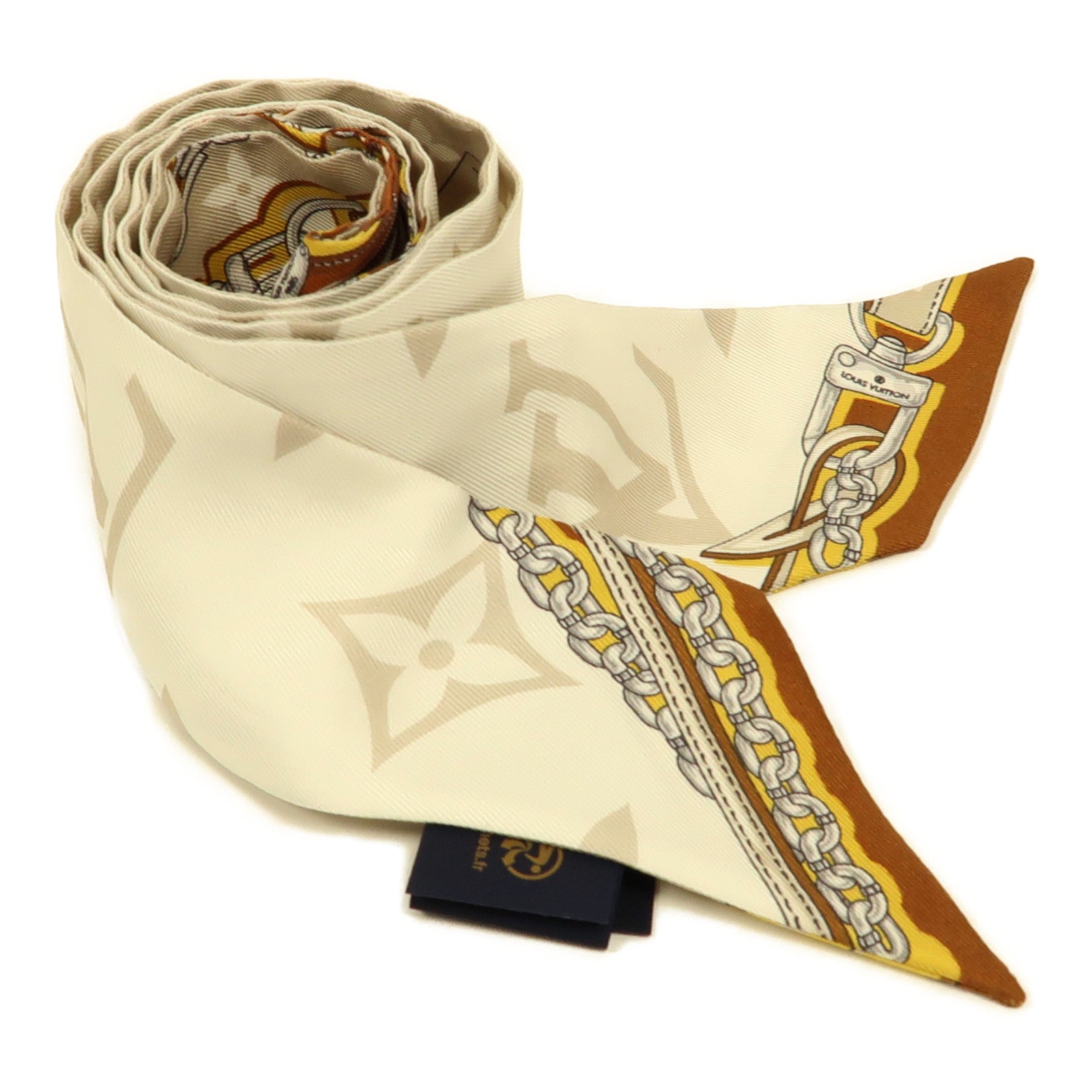LOUIS VUITTON 絲質Ultimate Monogram Bandeau絲巾白色/啡色