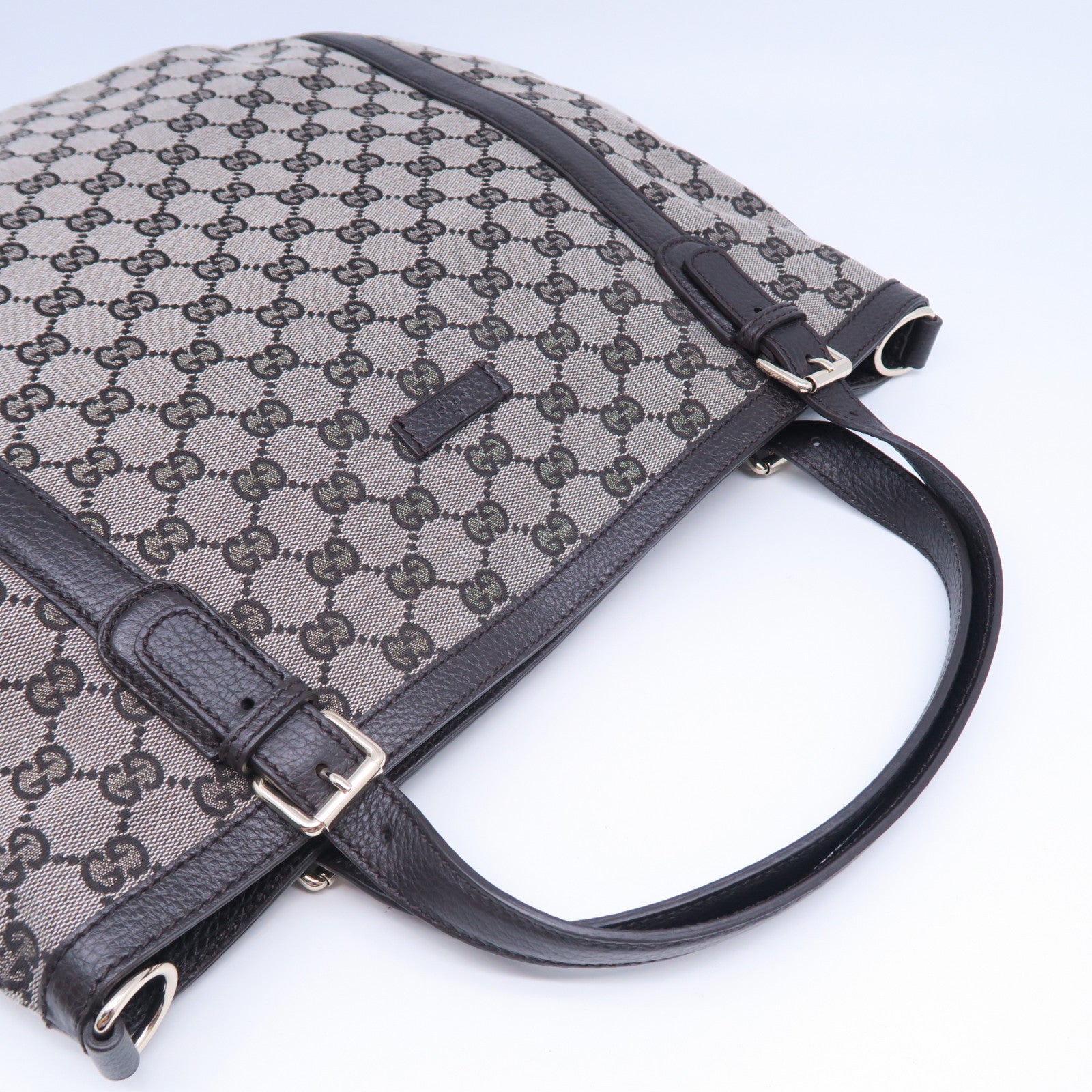 GUCCI 帆布2 Way Shoulder Bag銀扣手挽肩背兩用啡色