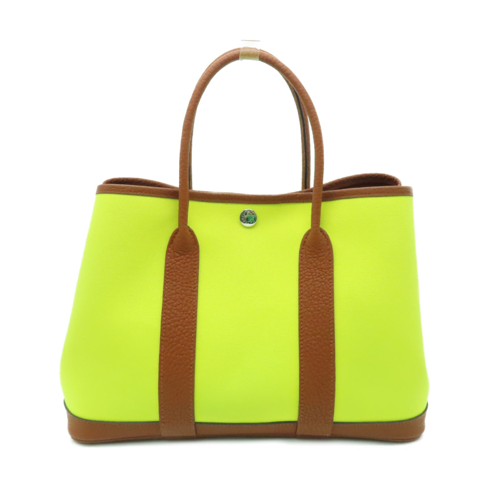 HERMES 帆布Garden Party TPM銀扣手挽袋Jaune Citron黃色