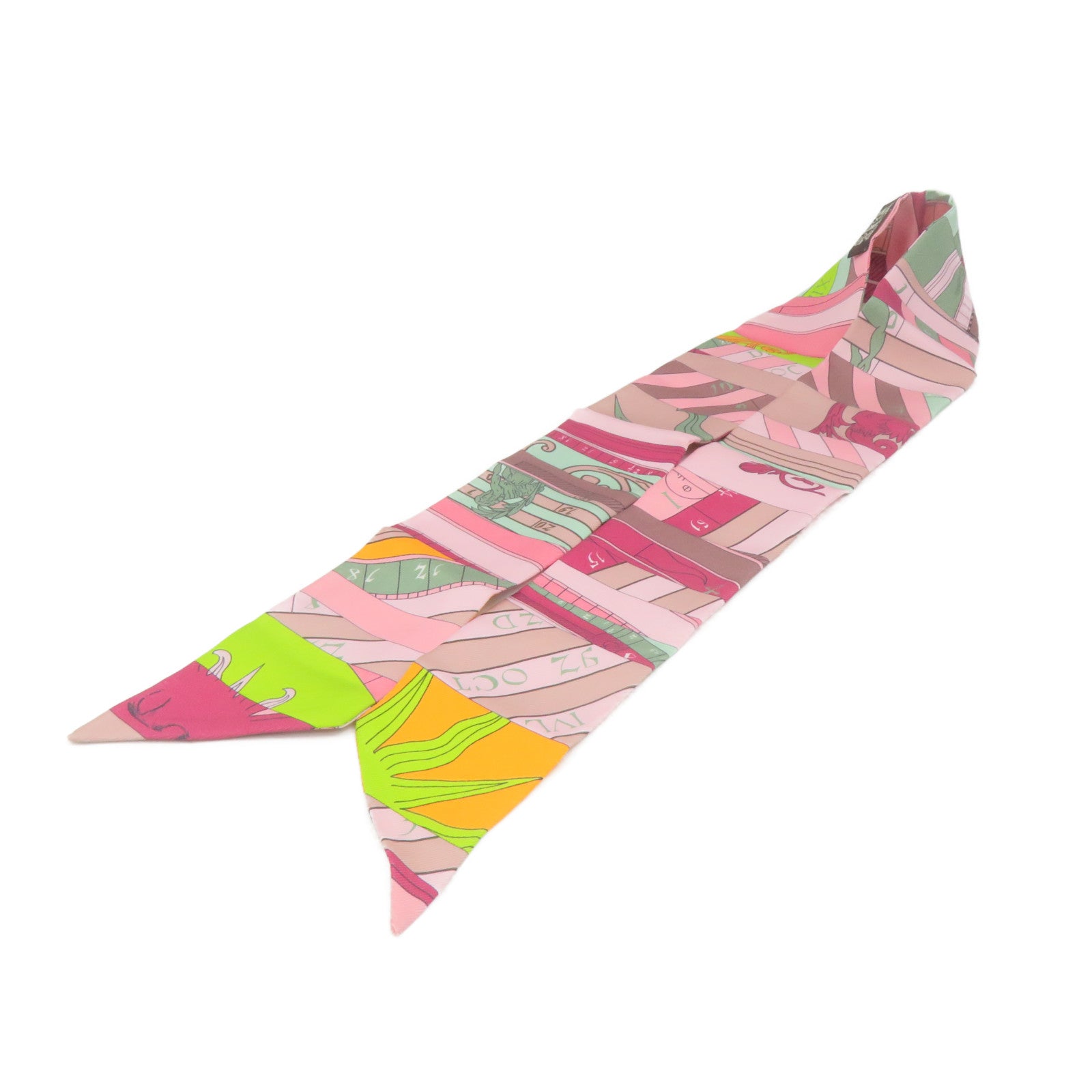 HERMES 絲質Twilly Scarf絲巾粉紅色/紫色/橙色/彩色