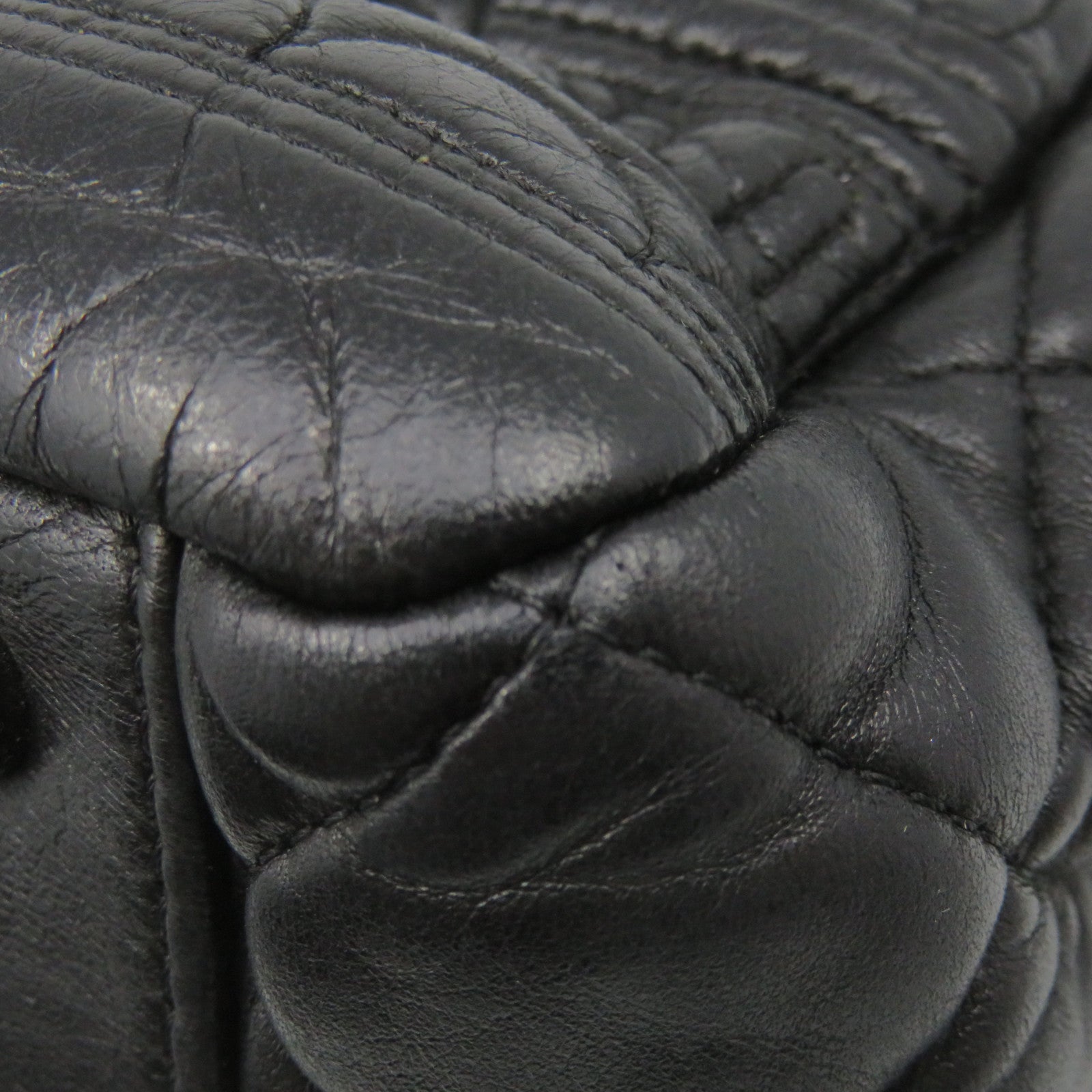 CHANEL Rhombus Sheepskin Leather Chain Shoulder Bag Silver Buckle Chain Belt Shoulder Bag Black