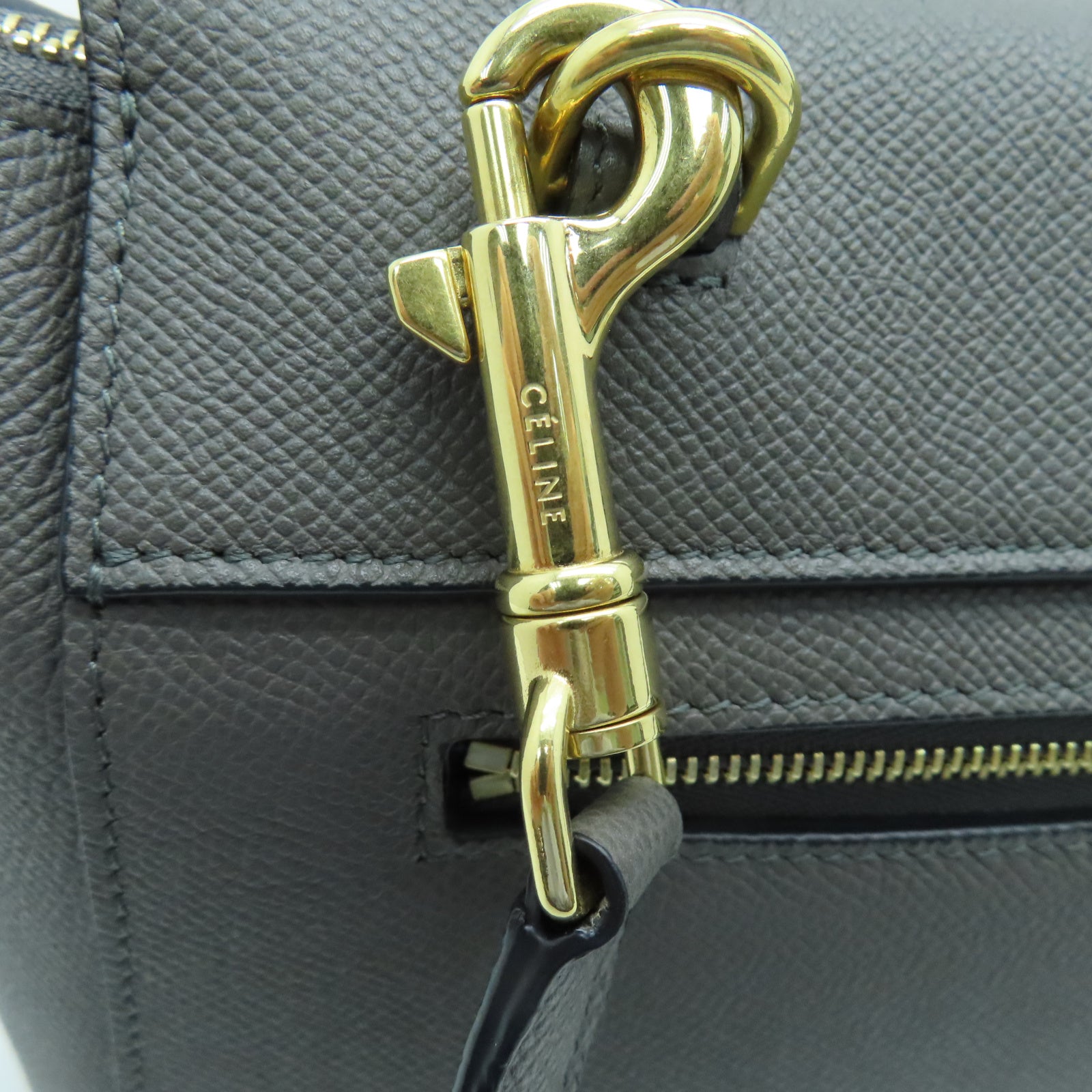 CELINE 牛皮皮革Belt Bag金扣手挽肩背兩用袋灰色