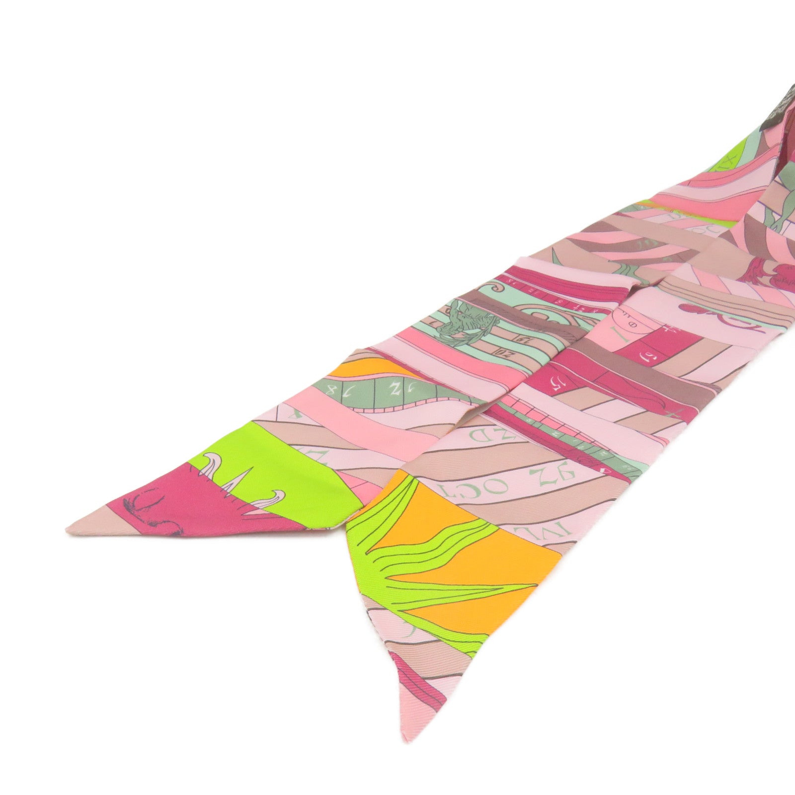 HERMES 絲質Twilly Scarf絲巾粉紅色/紫色/橙色/彩色