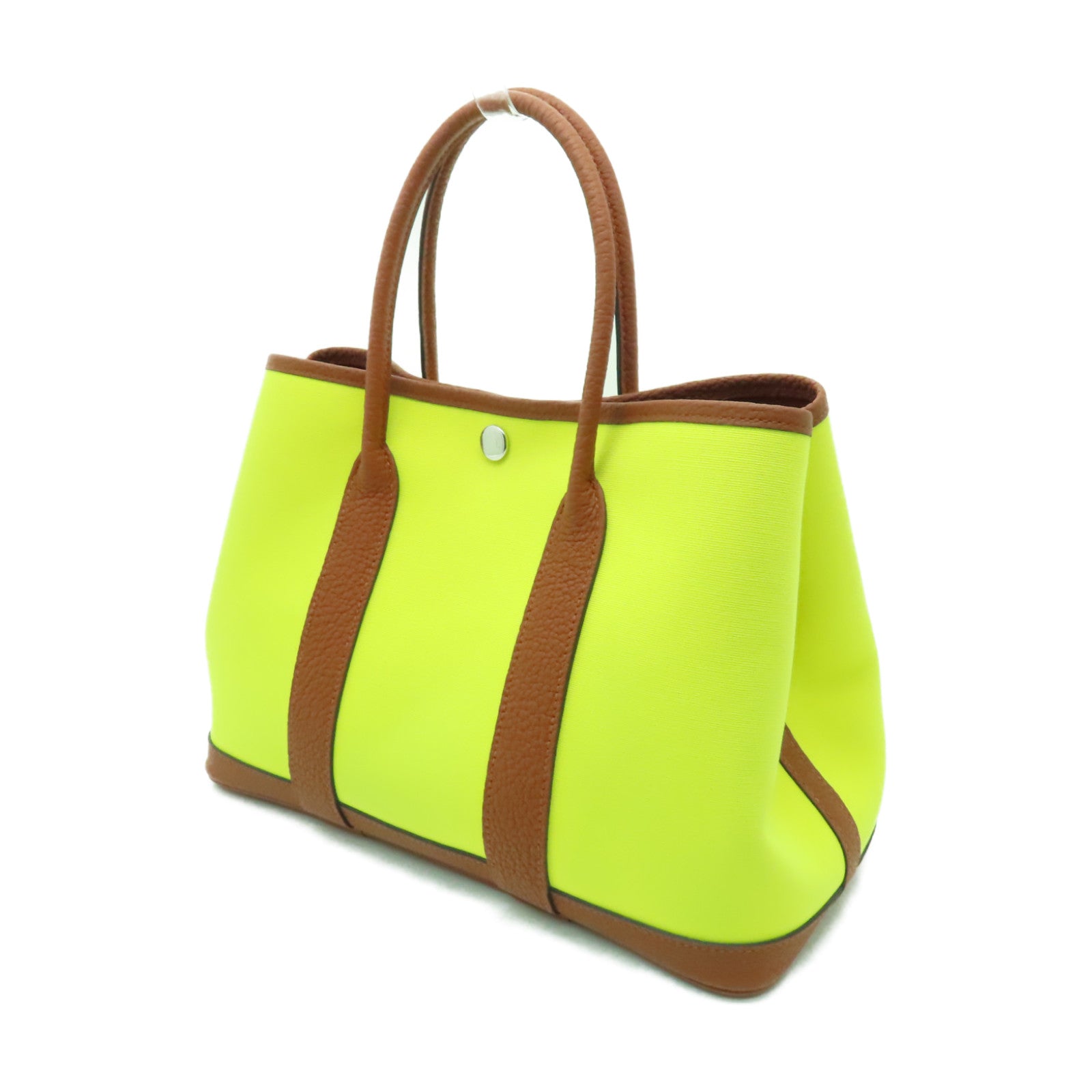 HERMES 帆布Garden Party TPM銀扣手挽袋Jaune Citron黃色