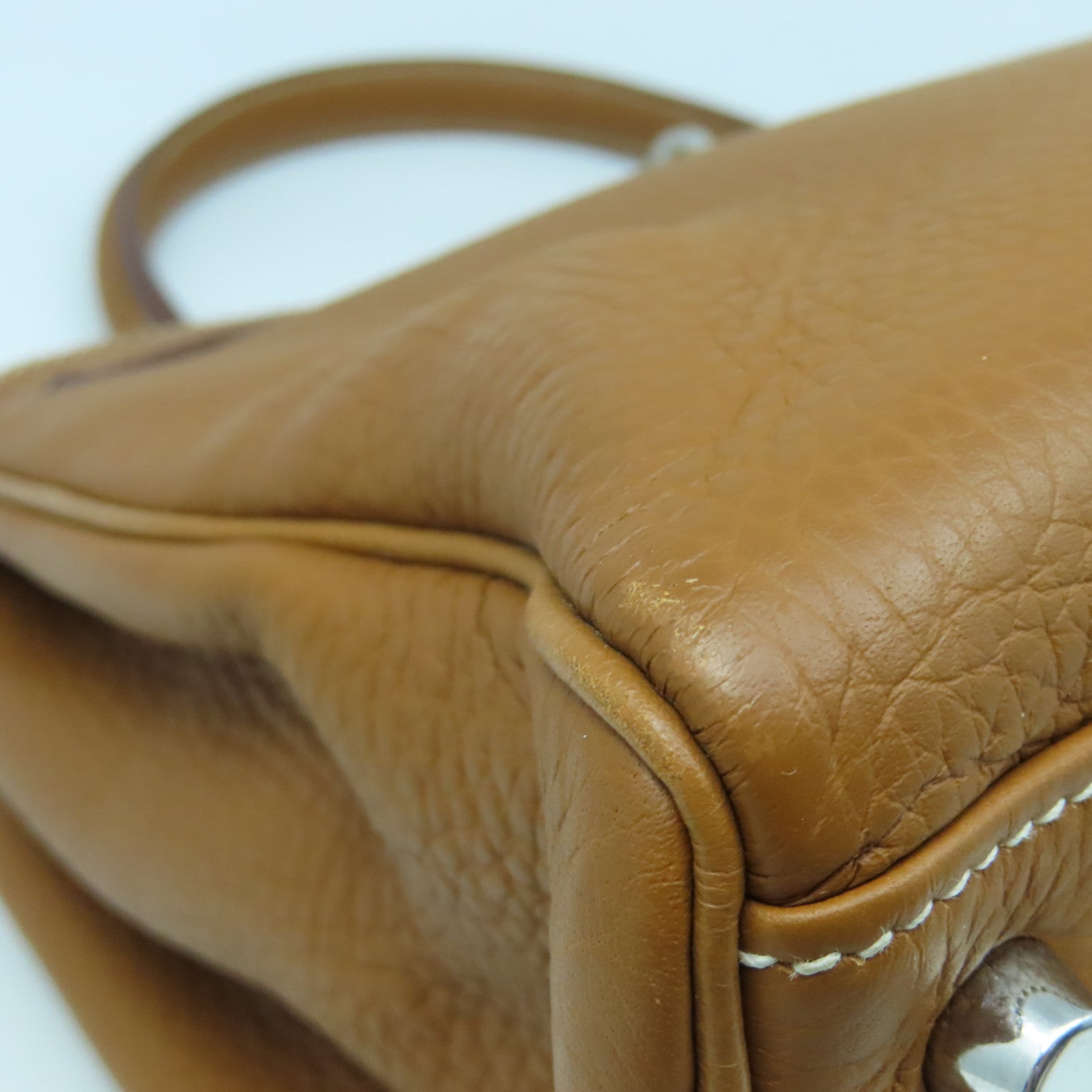 HERMES Clemence皮革Kelly 35銀扣手挽肩背兩用袋經典駝色