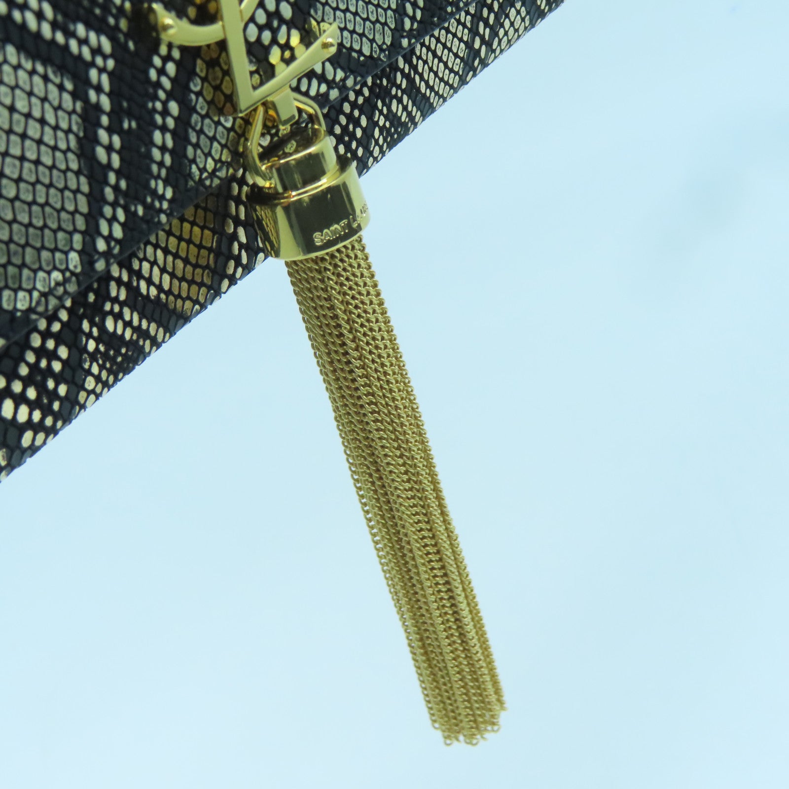 SAINT LAURENT Leather Clutch Bag Gold Buckle Gold/Black