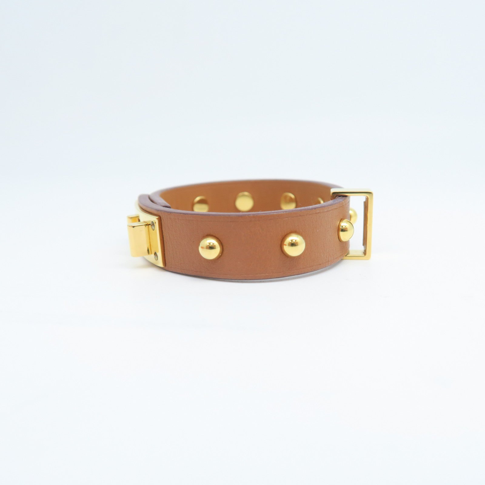 HERMES Veau Swift Leather Mini Dog Rounds Coeur Gold Buckle Bracelet Brown