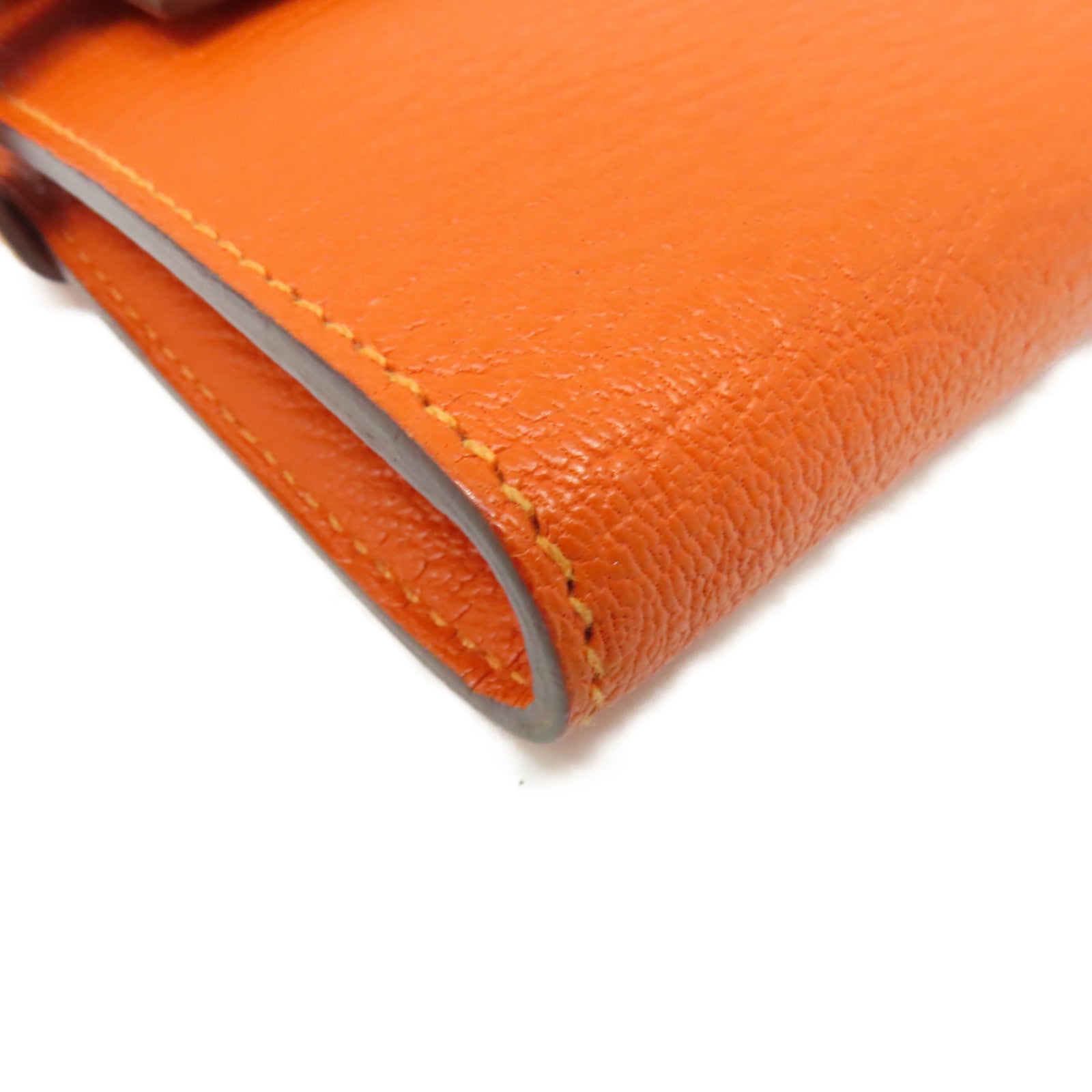 HERMES Epsom皮革Kelly Wallet金扣長錢包橘色