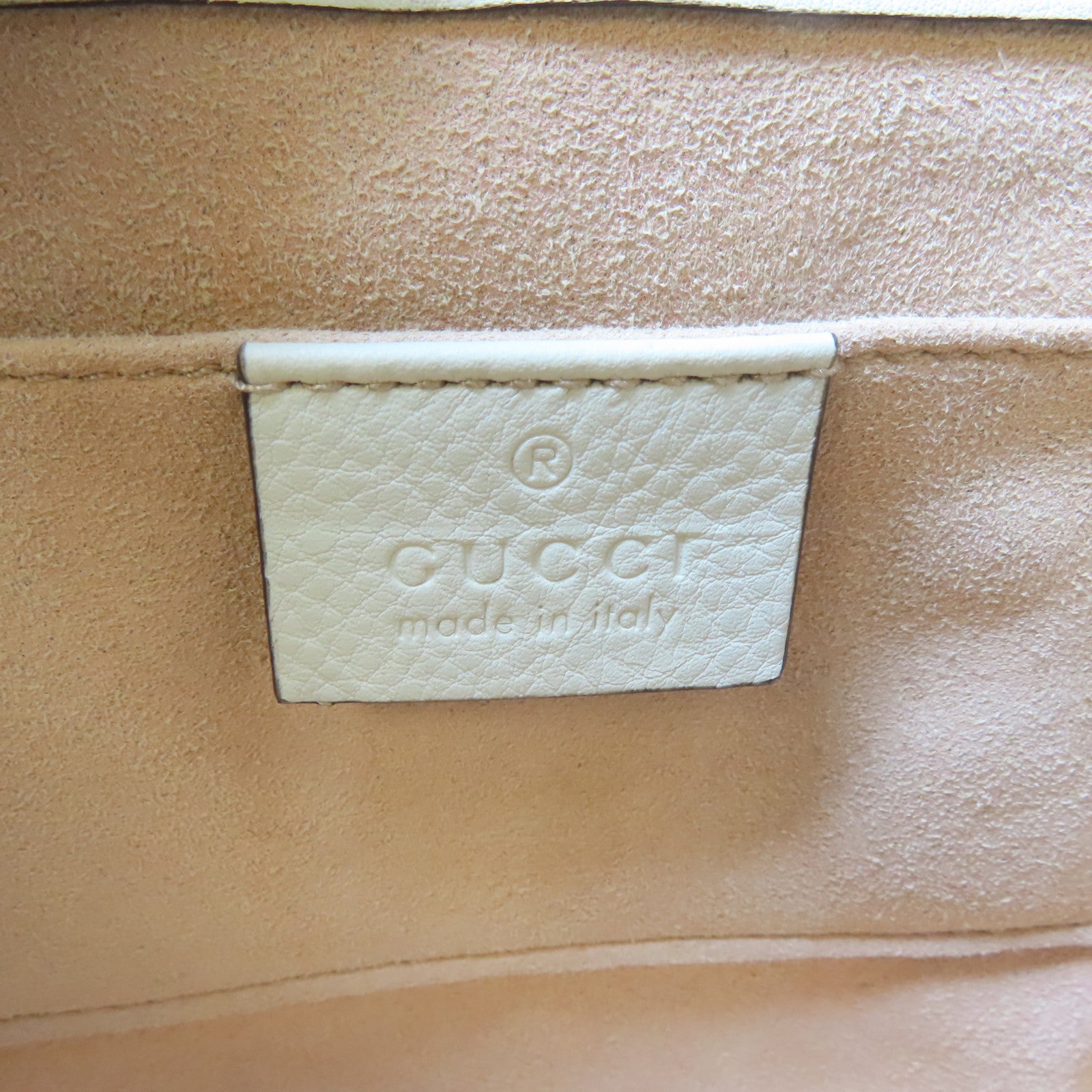 GUCCI 塗層帆布Padlock GG金扣鏈帶肩背袋白色/啡色