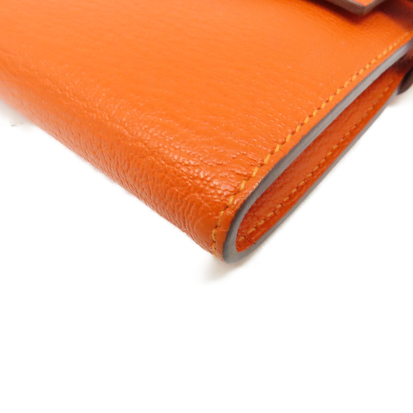 HERMES Epsom皮革Kelly Wallet金扣長錢包橘色