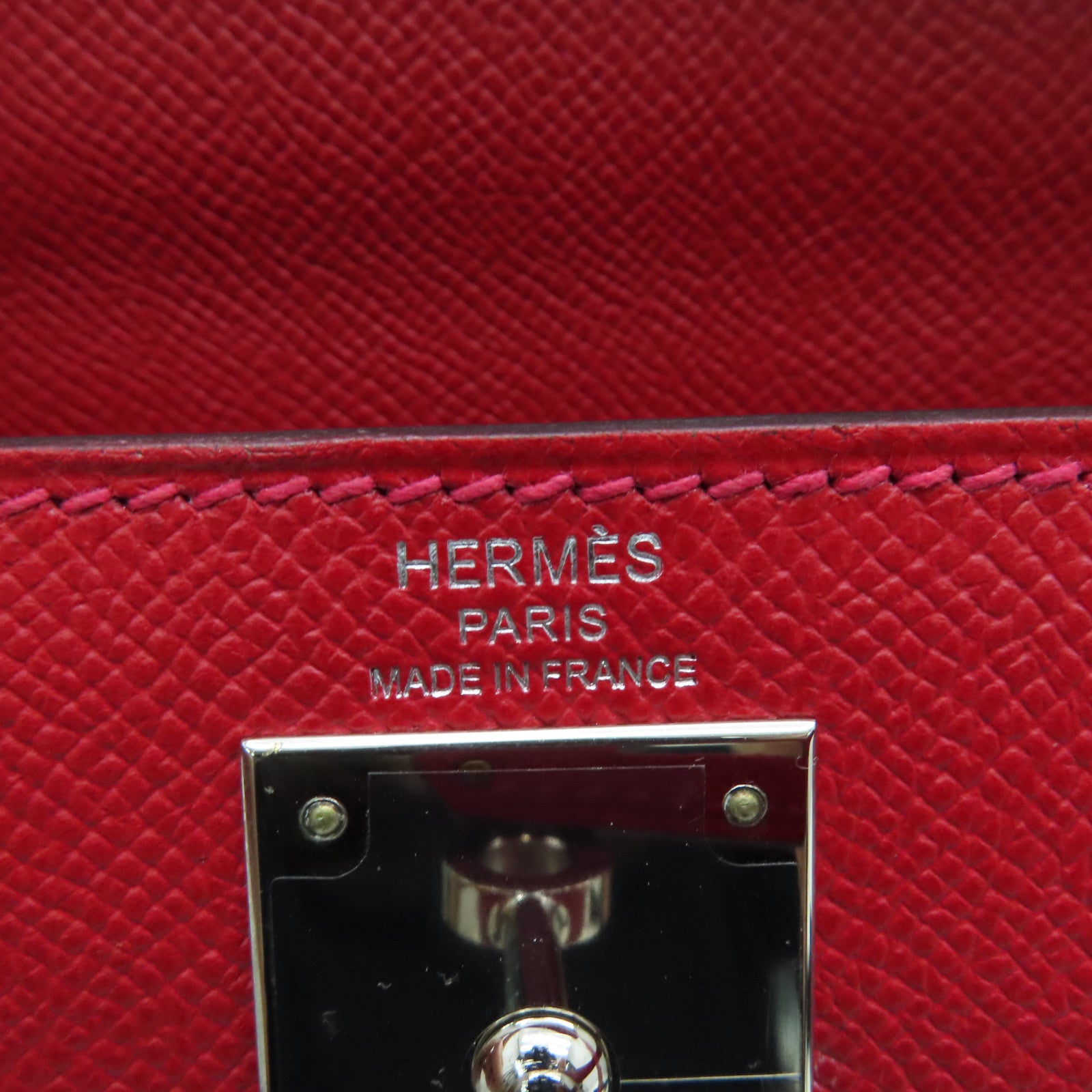 HERMES Epsom皮革Kelly 28银扣手挽袋Rouge Casaque/卡萨克红色