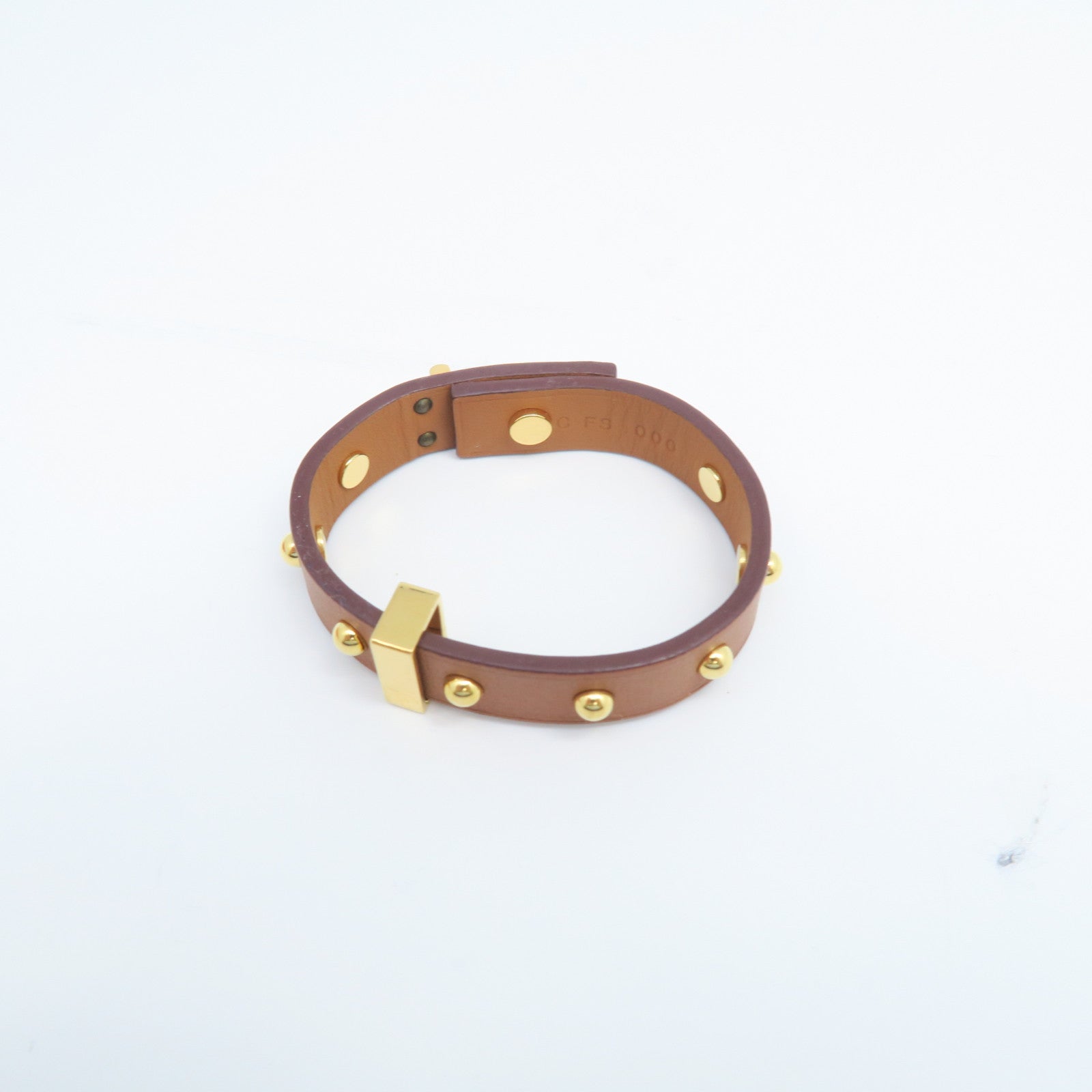 HERMES Veau Swift Leather Mini Dog Rounds Coeur Gold Buckle Bracelet Brown