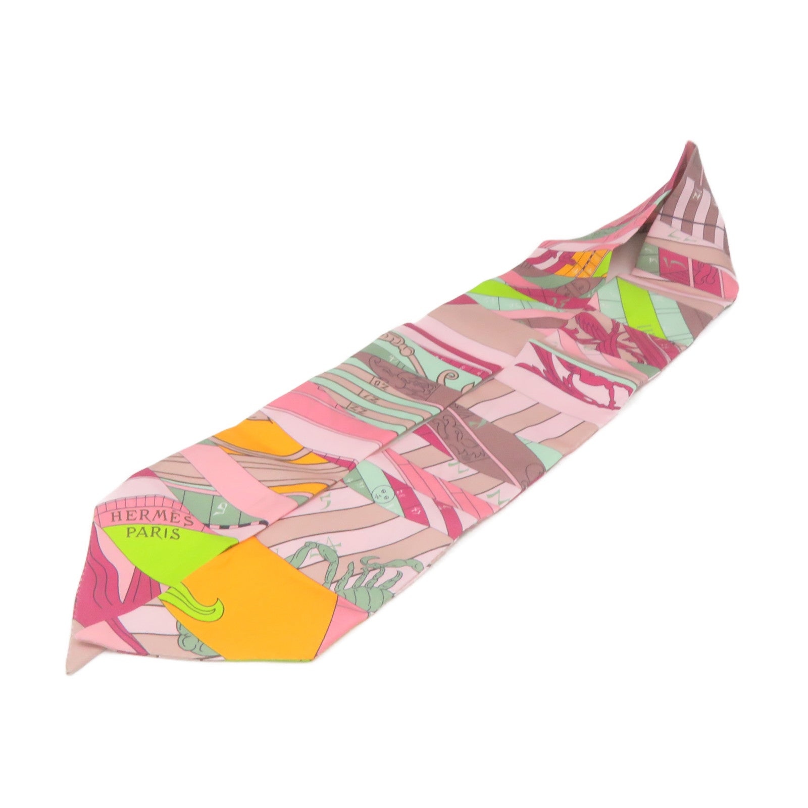 HERMES 絲質Twilly Scarf絲巾粉紅色/紫色/橙色/彩色