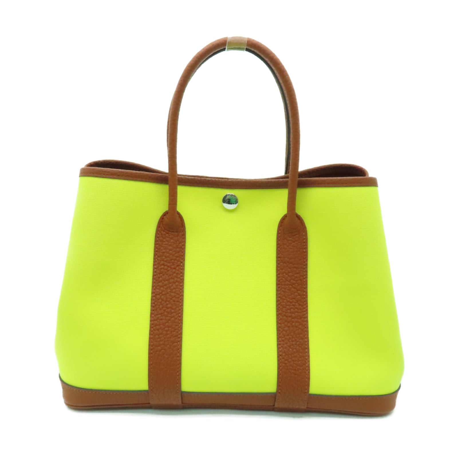 HERMES 帆布Garden Party TPM銀扣手挽袋Jaune Citron黃色