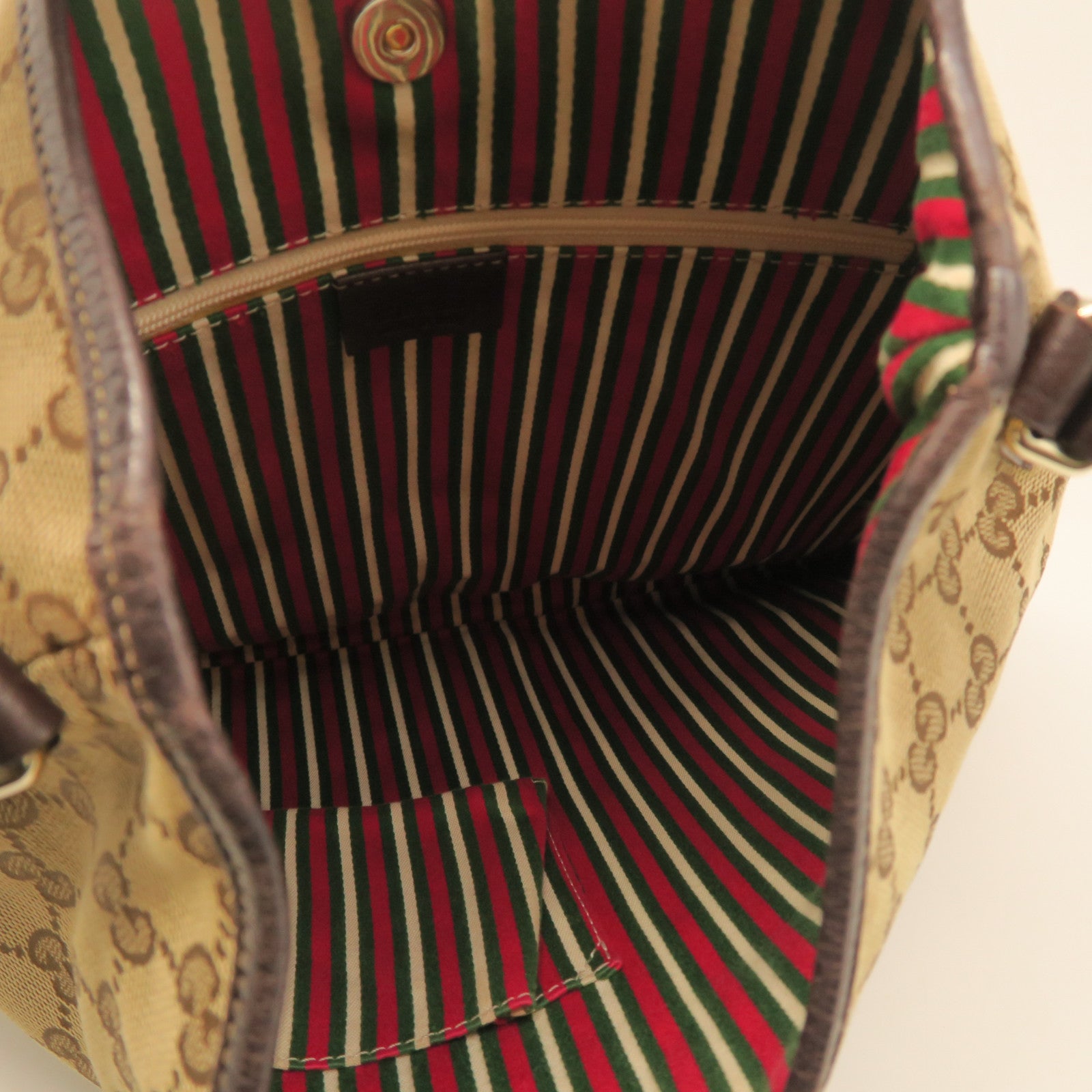 GUCCI canvas / cowhide leather Shoulder Bag gold buckle shoulder bag brown