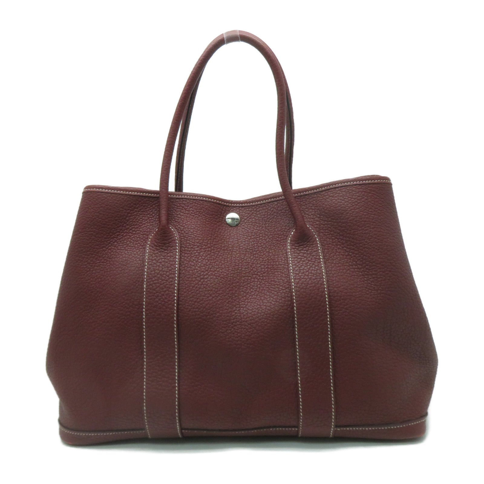 HERMES Togo皮革Garden Party GM銀扣手挽袋深紅色